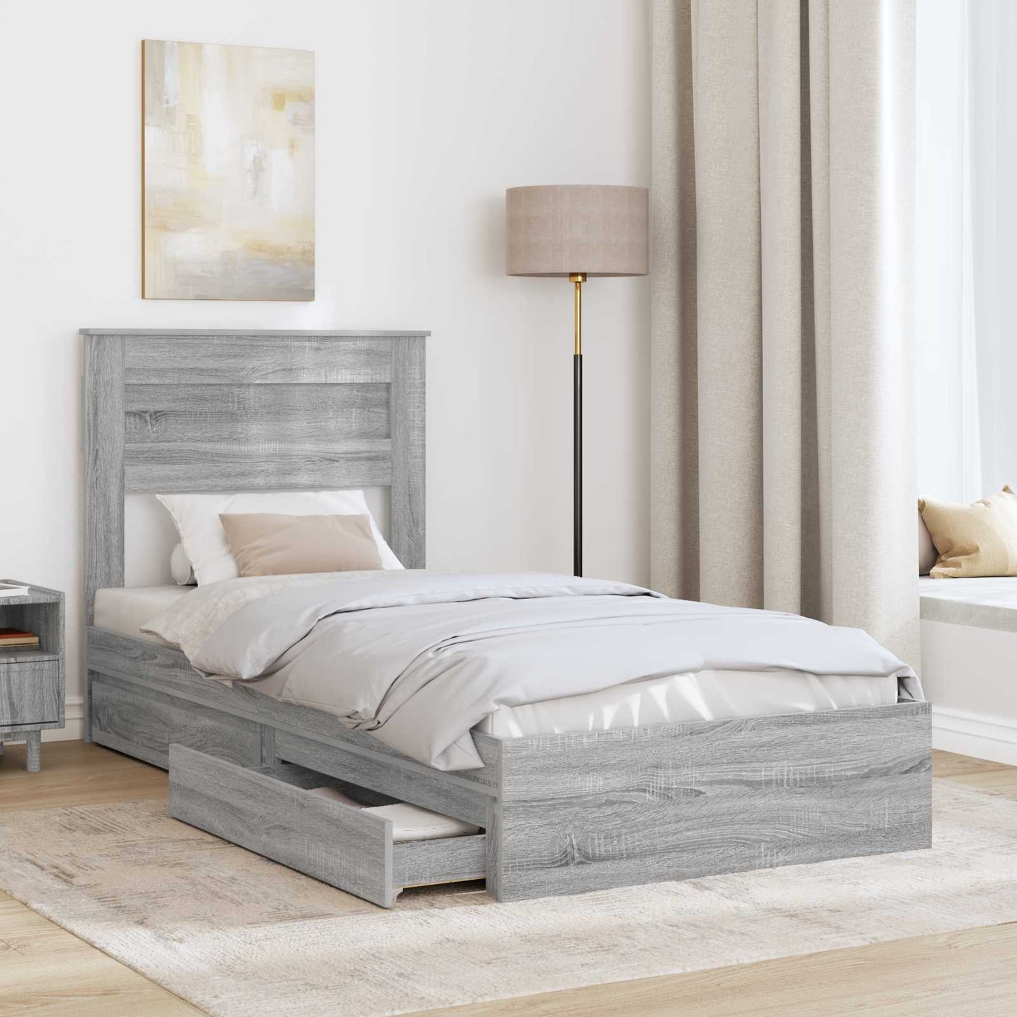 Opslag bed met hoofdeinde Grijs Sonoma 90 x 200 cm Bewerkt hout is nu te koop bij PeponiXL, paradijselijk wonen!