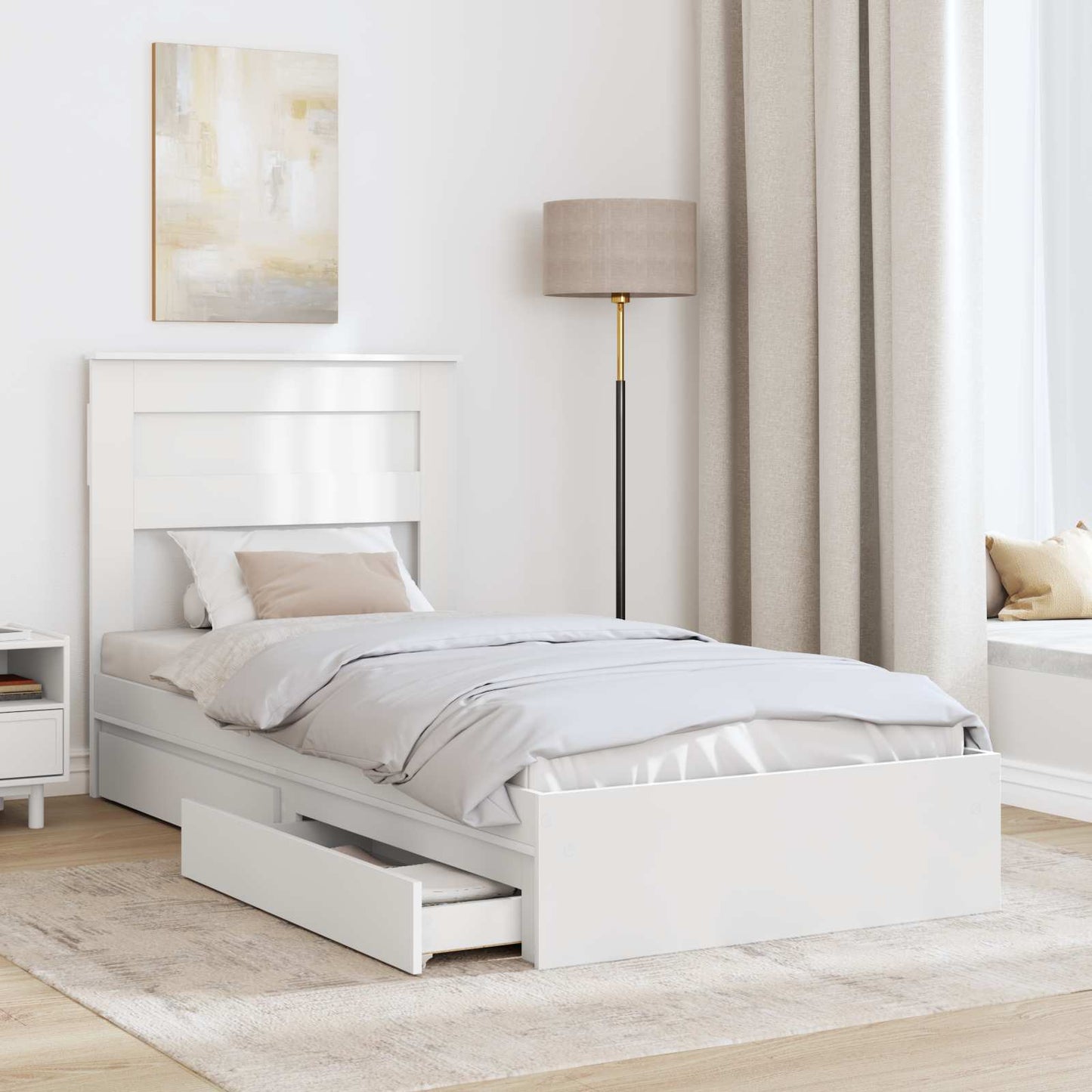 Opslag bed met hoofdeinde met lade Wit 75 x 190 cm Bewerkt hout is nu te koop bij PeponiXL, paradijselijk wonen!