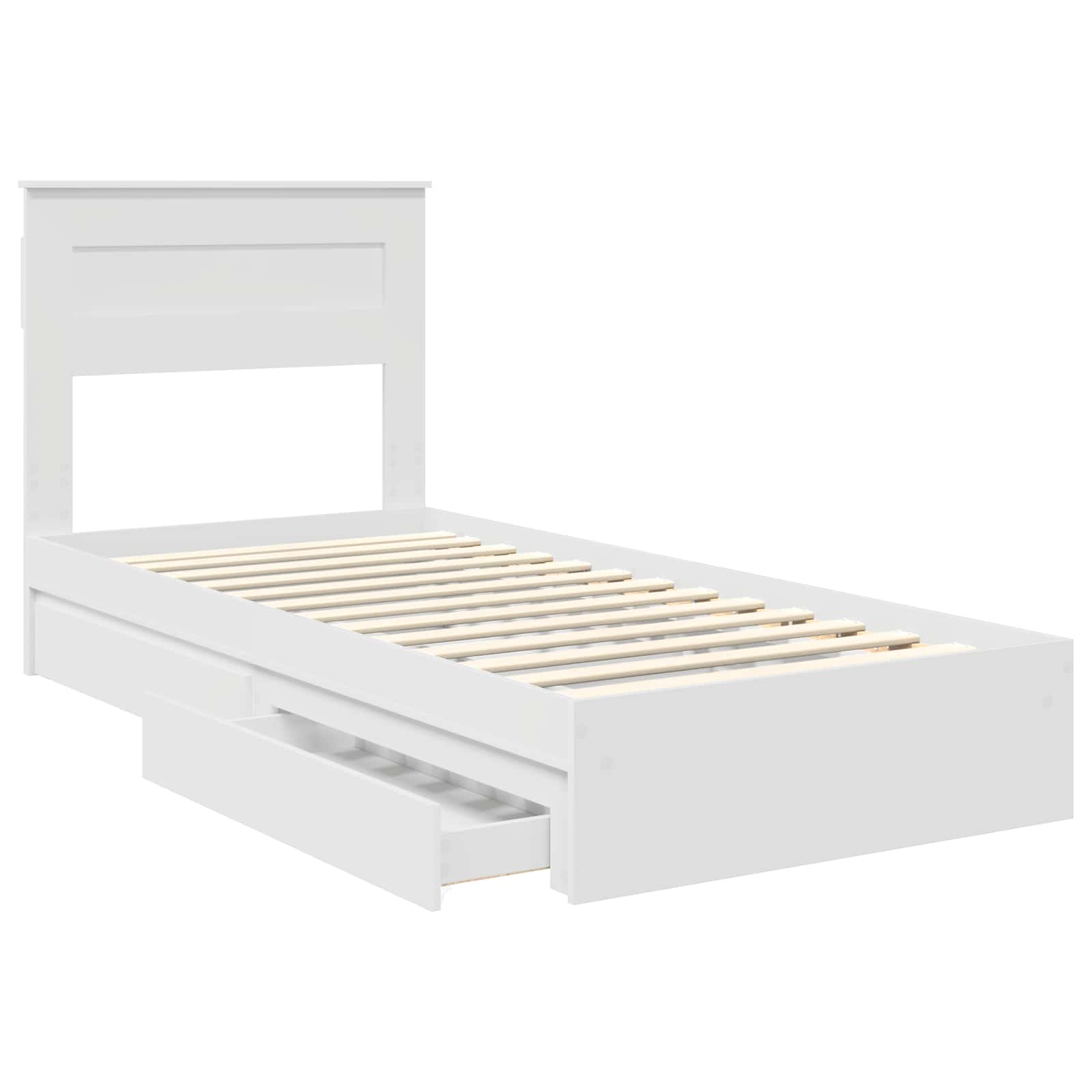 Opslag bed met hoofdeinde met lade Wit 75 x 190 cm Bewerkt hout is nu te koop bij PeponiXL, paradijselijk wonen!