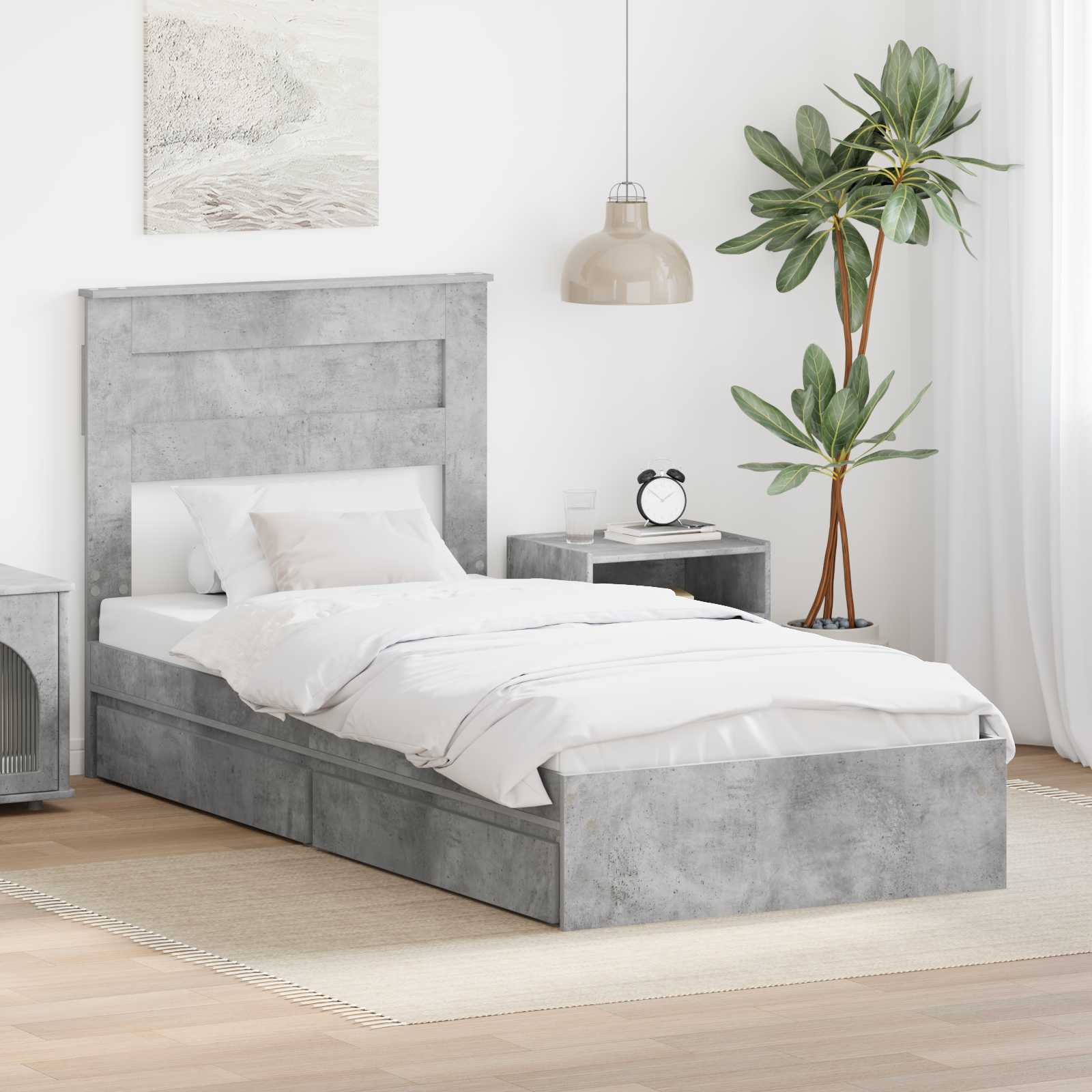 Opslag bed met hoofdeinde Beton Grijs 75 x 190 cm Bewerkt hout is nu te koop bij PeponiXL, paradijselijk wonen!