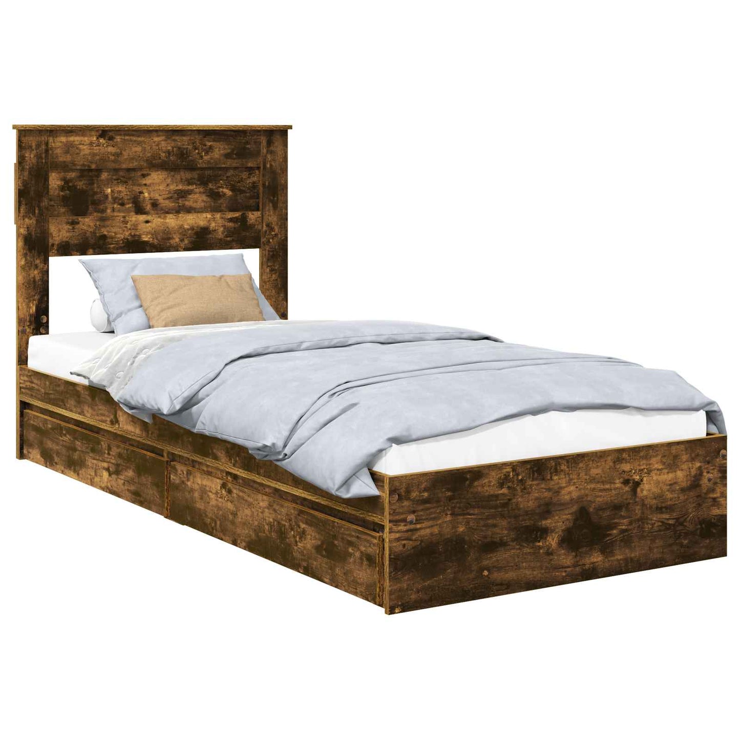 Opslag bed met lade Gerookt eiken 75 x 190 cm Bewerkt hout is nu te koop bij PeponiXL, paradijselijk wonen!