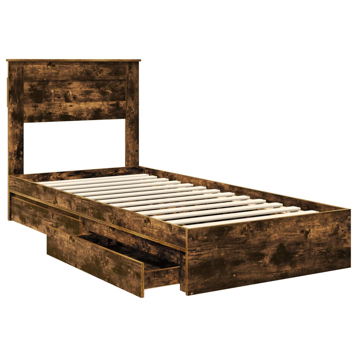 Opslag bed met lade Gerookt eiken 75 x 190 cm Bewerkt hout is nu te koop bij PeponiXL, paradijselijk wonen!