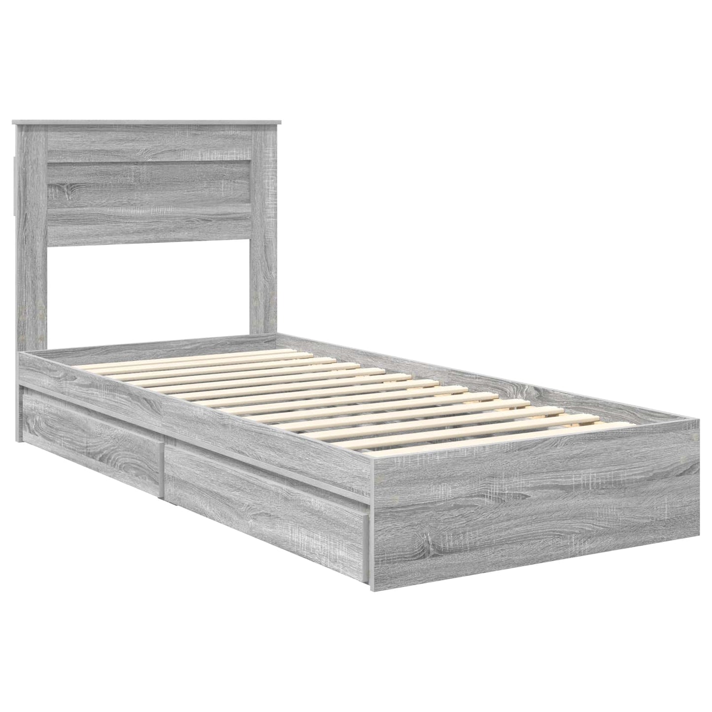 Opslag bed met hoofdeinde Grijs Sonoma 75 x 190 cm Bewerkt hout is nu te koop bij PeponiXL, paradijselijk wonen!