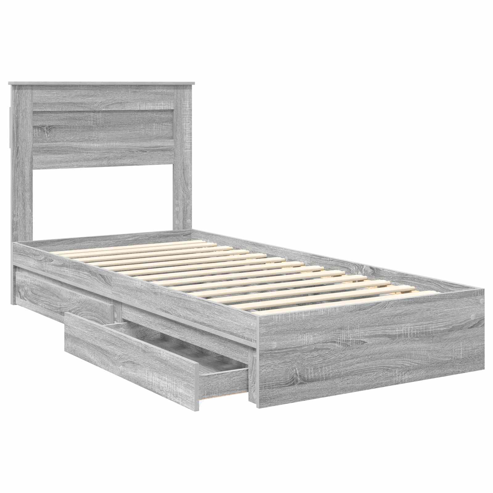 Opslag bed met hoofdeinde Grijs Sonoma 75 x 190 cm Bewerkt hout is nu te koop bij PeponiXL, paradijselijk wonen!