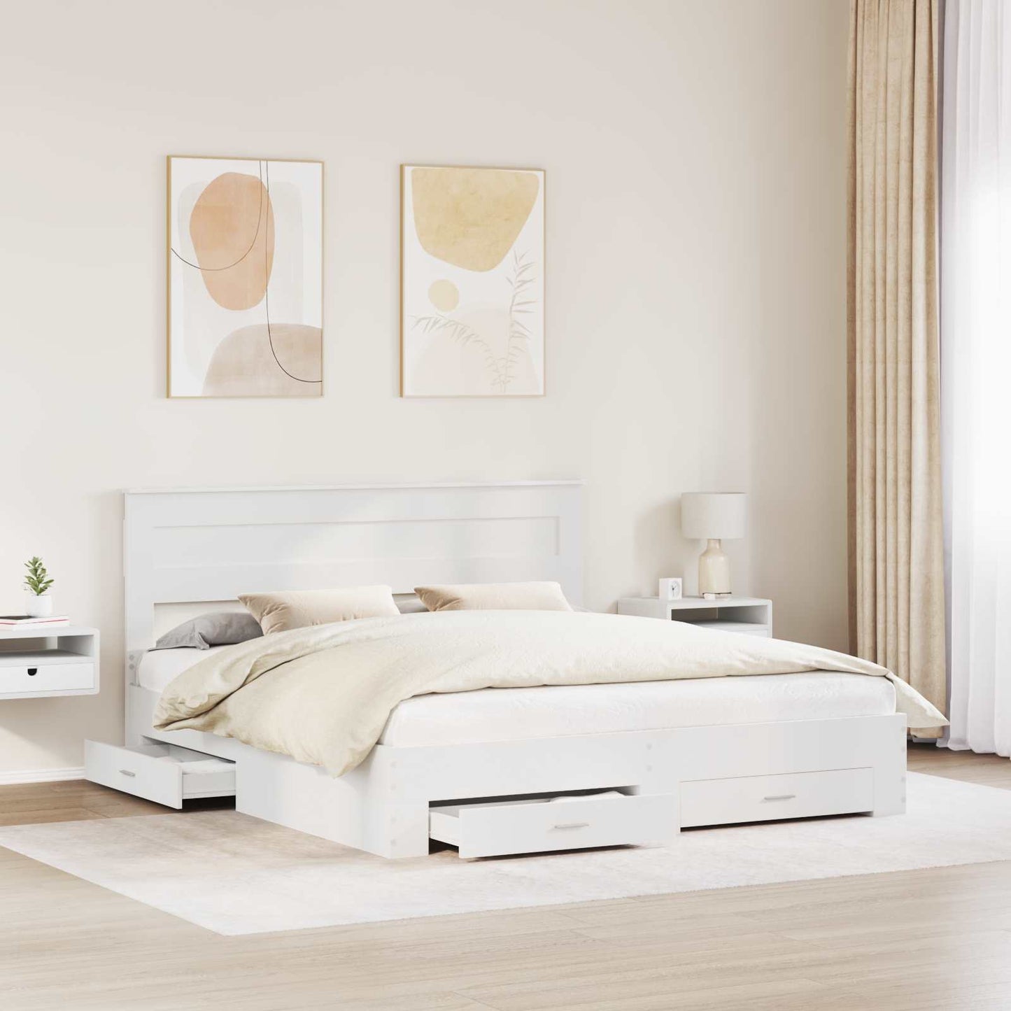 Bedframe met hoofdeinde met lade Wit 200 x 200 cm Bewerkt hout is nu te koop bij PeponiXL, paradijselijk wonen!