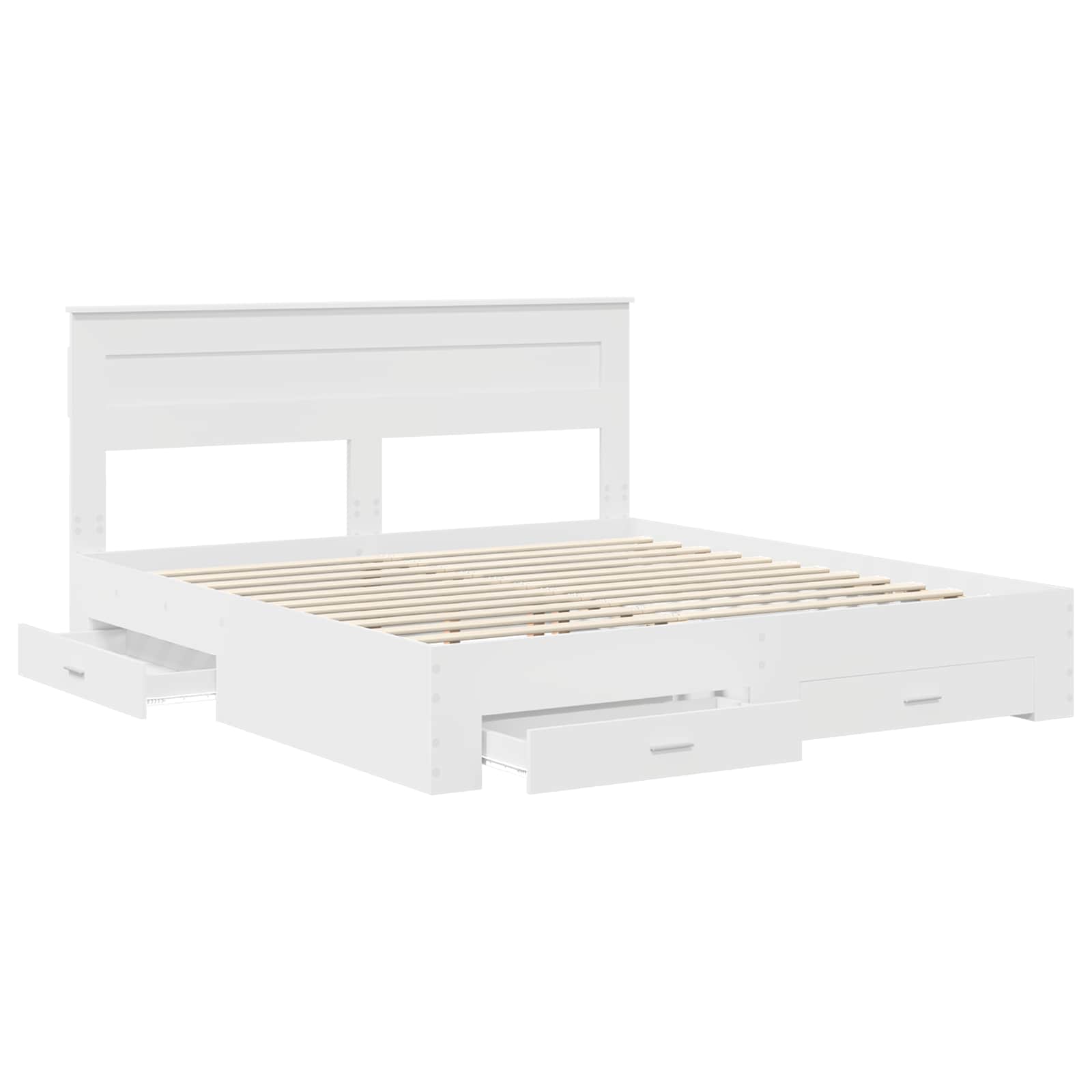 Bedframe met hoofdeinde met lade Wit 200 x 200 cm Bewerkt hout is nu te koop bij PeponiXL, paradijselijk wonen!