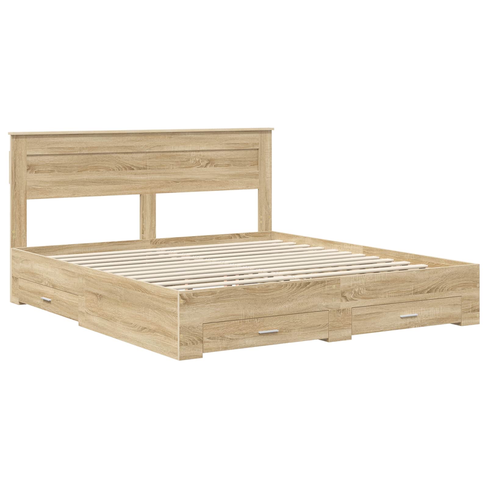 Bedframe met hoofdeinde Sonoma Eiken 200 x 200 cm Bewerkt hout is nu te koop bij PeponiXL, paradijselijk wonen!