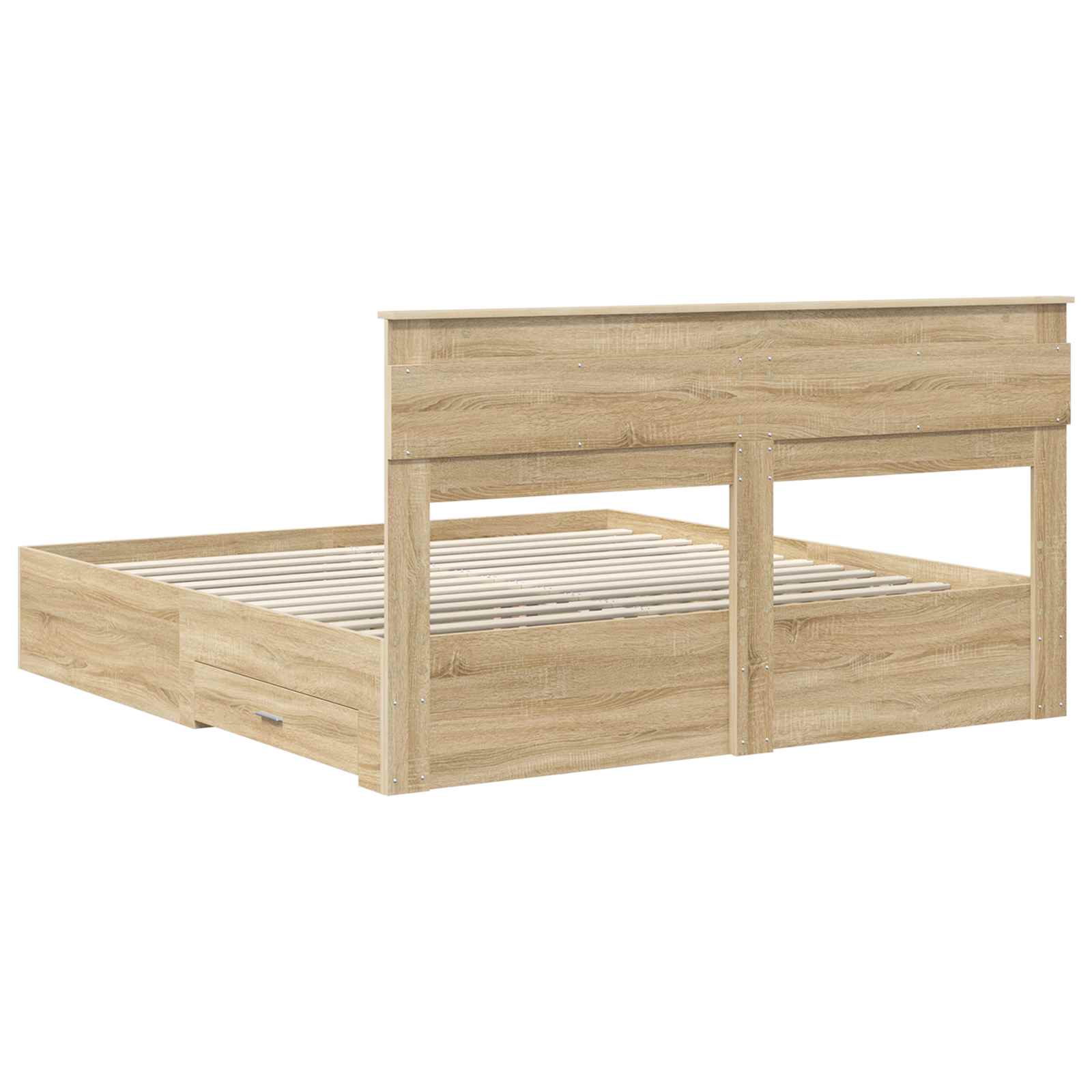 Bedframe met hoofdeinde Sonoma Eiken 200 x 200 cm Bewerkt hout is nu te koop bij PeponiXL, paradijselijk wonen!