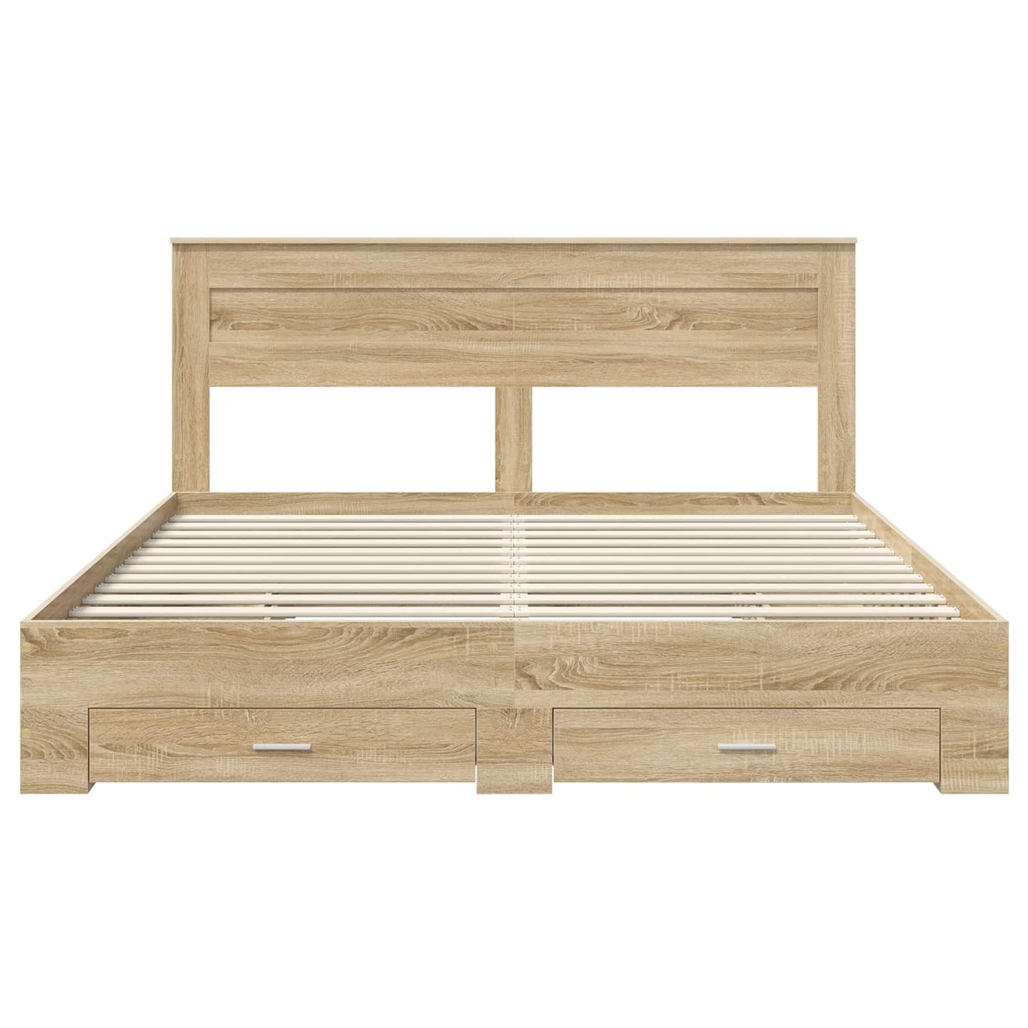 Bedframe met hoofdeinde Sonoma Eiken 200 x 200 cm Bewerkt hout is nu te koop bij PeponiXL, paradijselijk wonen!