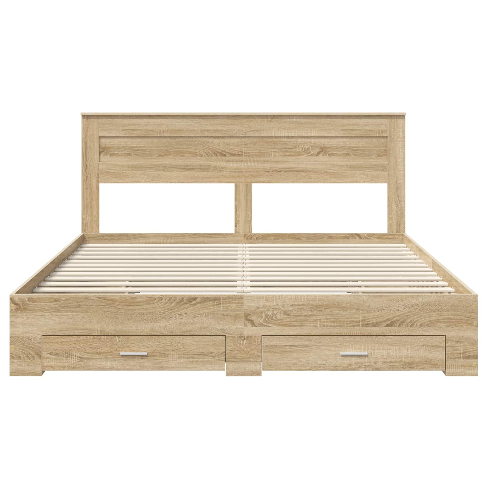 Bedframe met hoofdeinde Sonoma Eiken 200 x 200 cm Bewerkt hout is nu te koop bij PeponiXL, paradijselijk wonen!