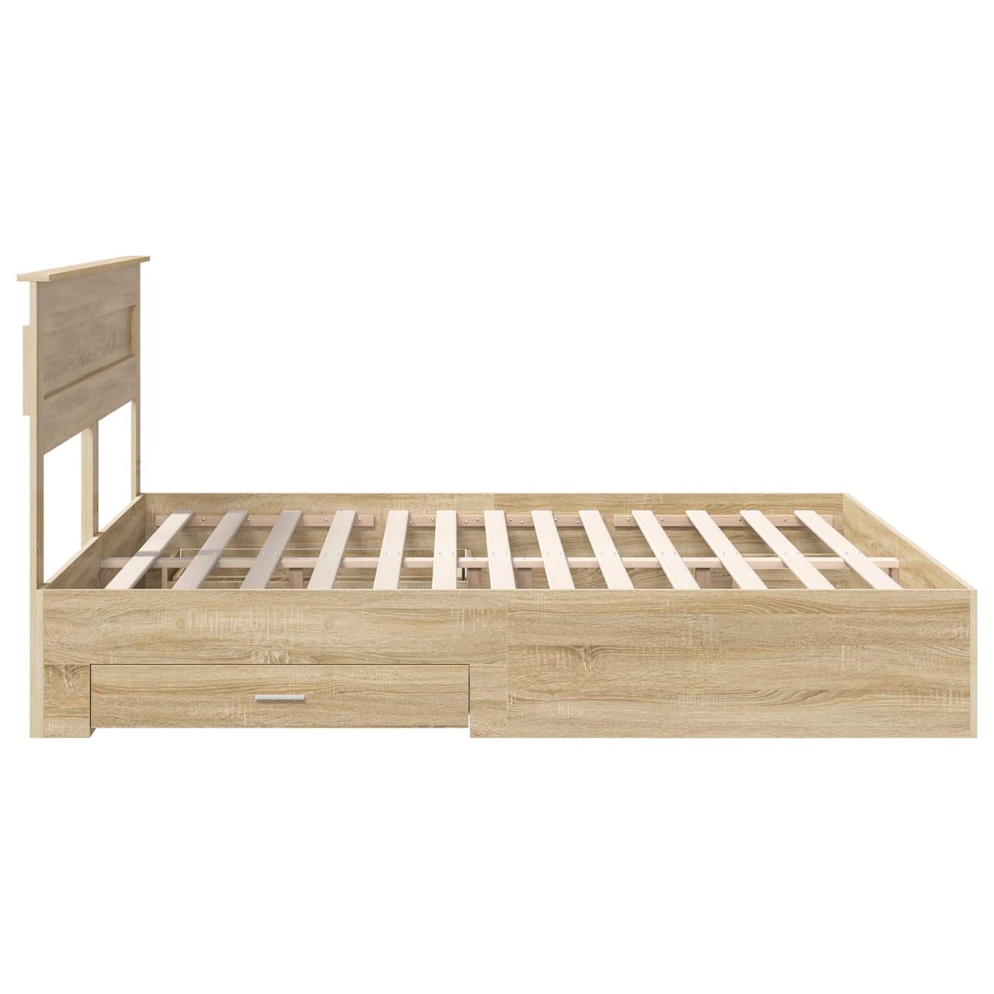 Bedframe met hoofdeinde Sonoma Eiken 200 x 200 cm Bewerkt hout is nu te koop bij PeponiXL, paradijselijk wonen!