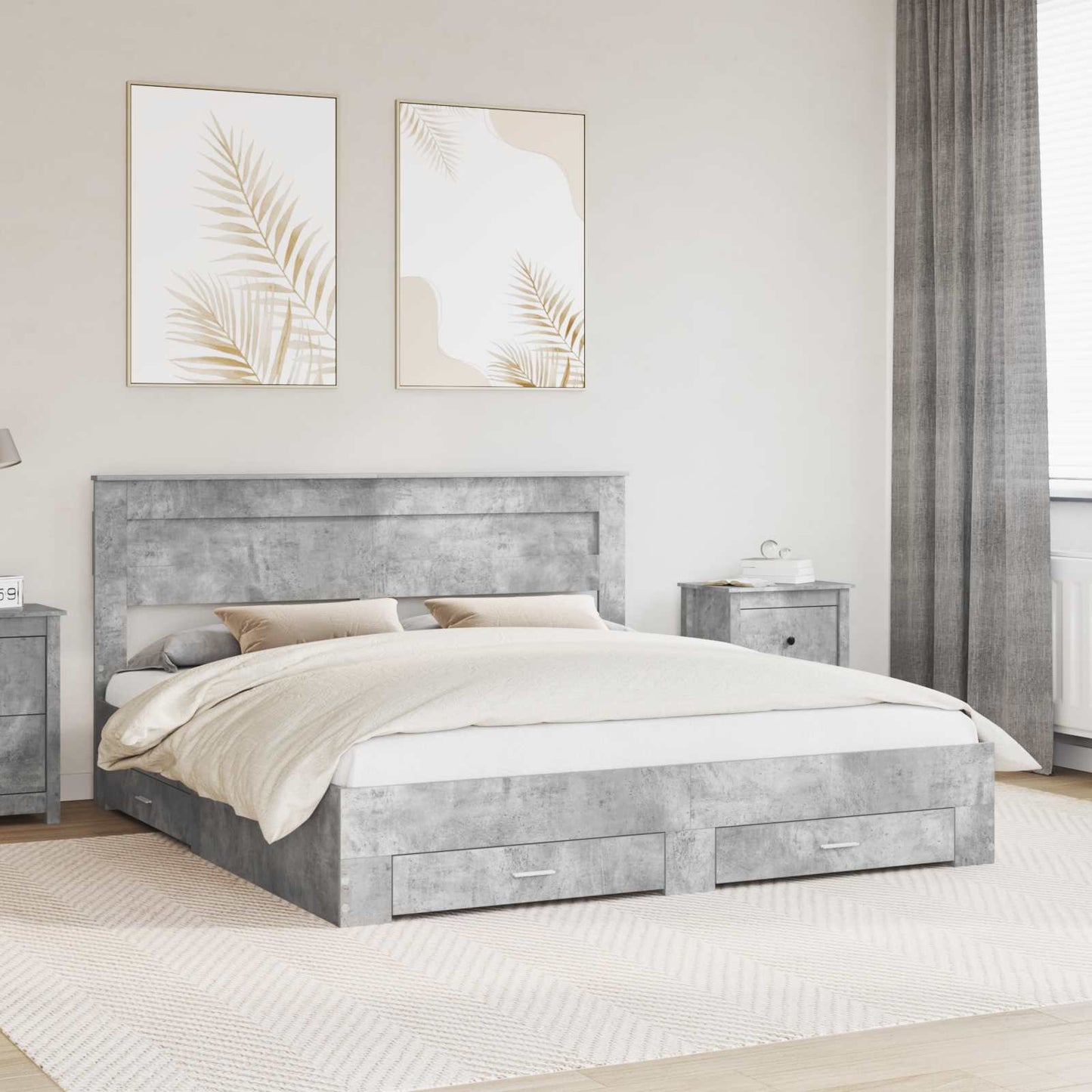 Bedframe met hoofdeinde Beton Grijs 200 x 200 cm Bewerkt hout is nu te koop bij PeponiXL, paradijselijk wonen!