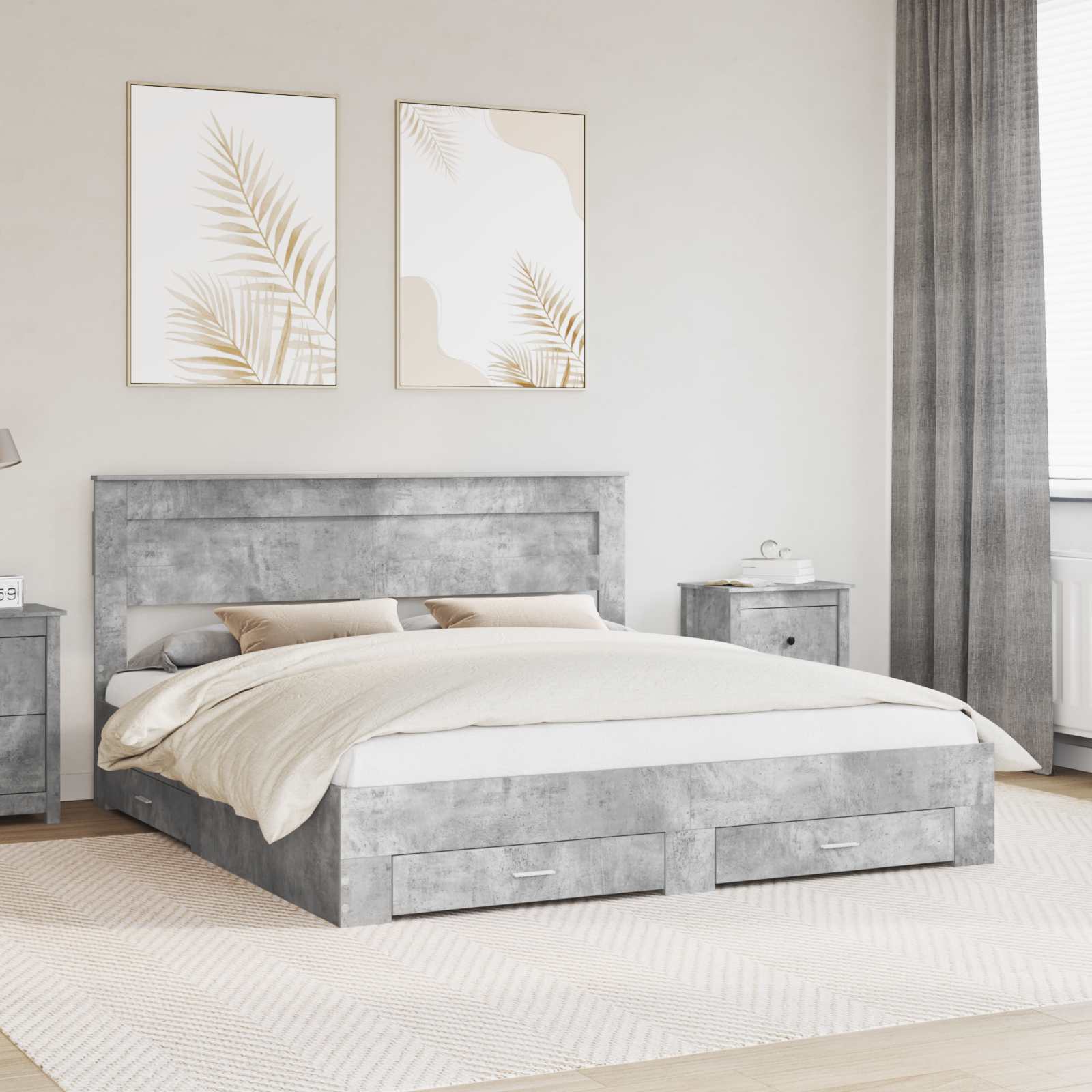 Bedframe met hoofdeinde Beton Grijs 200 x 200 cm Bewerkt hout is nu te koop bij PeponiXL, paradijselijk wonen!