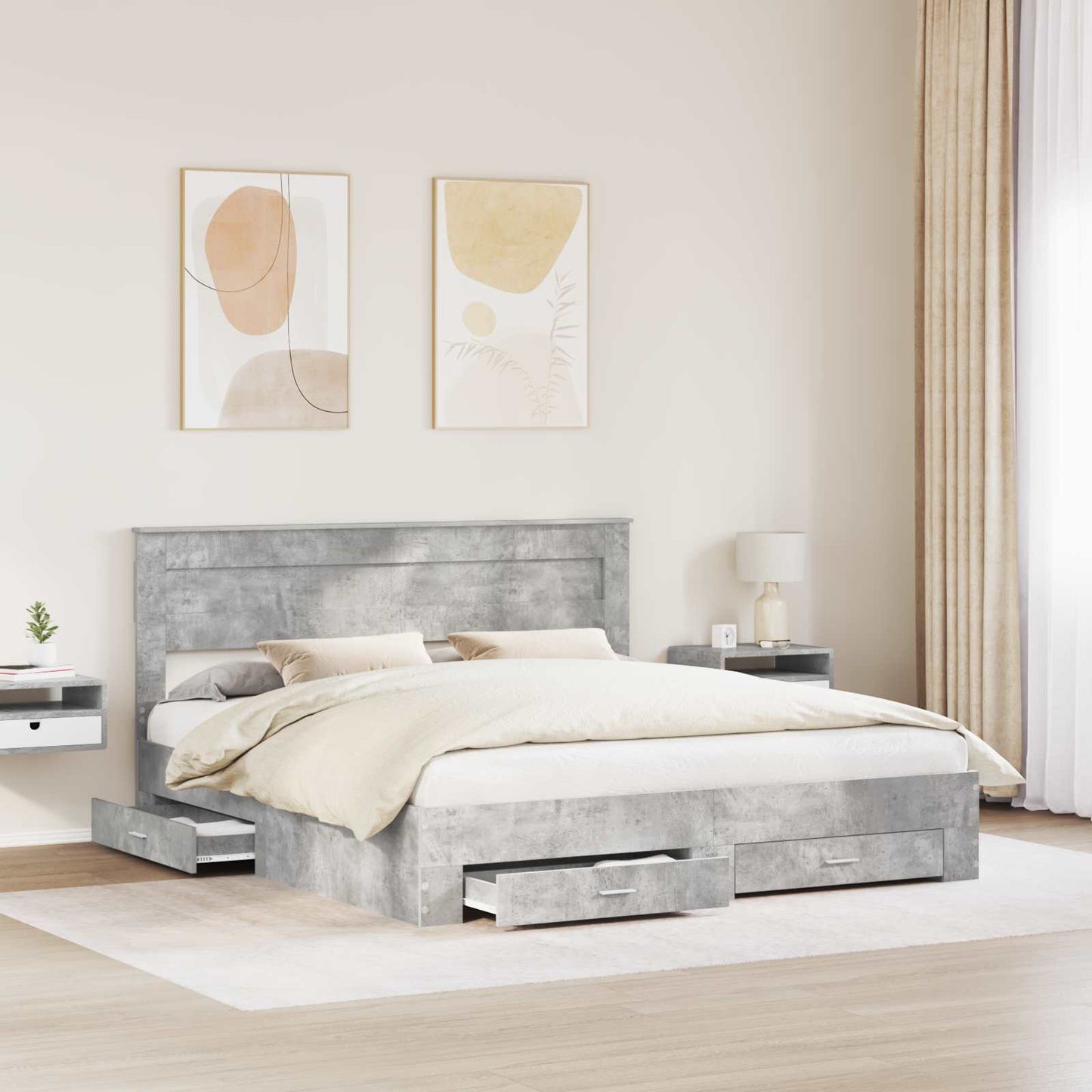 Bedframe met hoofdeinde Beton Grijs 200 x 200 cm Bewerkt hout is nu te koop bij PeponiXL, paradijselijk wonen!