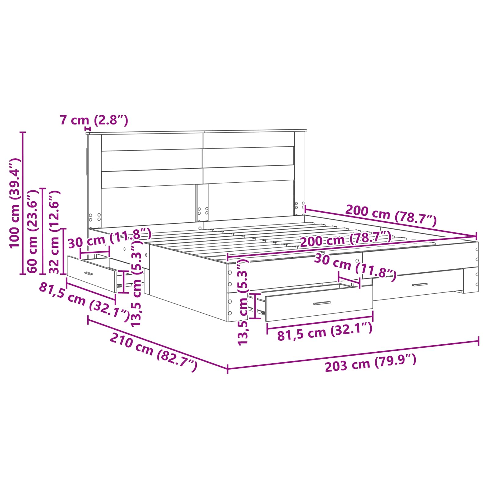 Bedframe met hoofdeinde Beton Grijs 200 x 200 cm Bewerkt hout is nu te koop bij PeponiXL, paradijselijk wonen!