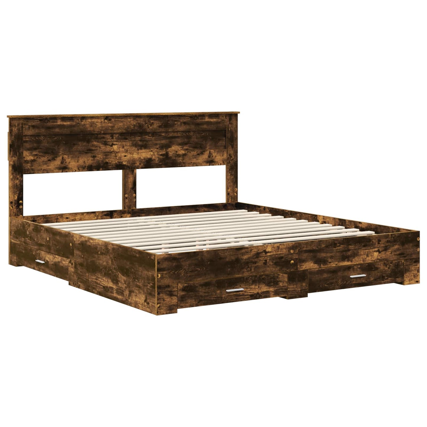 Bedframe met hoofdeinde Gerookt eiken 200 x 200 cm Bewerkt hout is nu te koop bij PeponiXL, paradijselijk wonen!