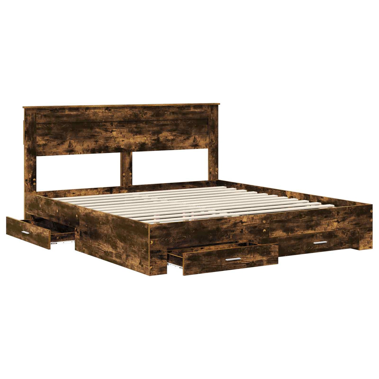 Bedframe met hoofdeinde Gerookt eiken 200 x 200 cm Bewerkt hout is nu te koop bij PeponiXL, paradijselijk wonen!