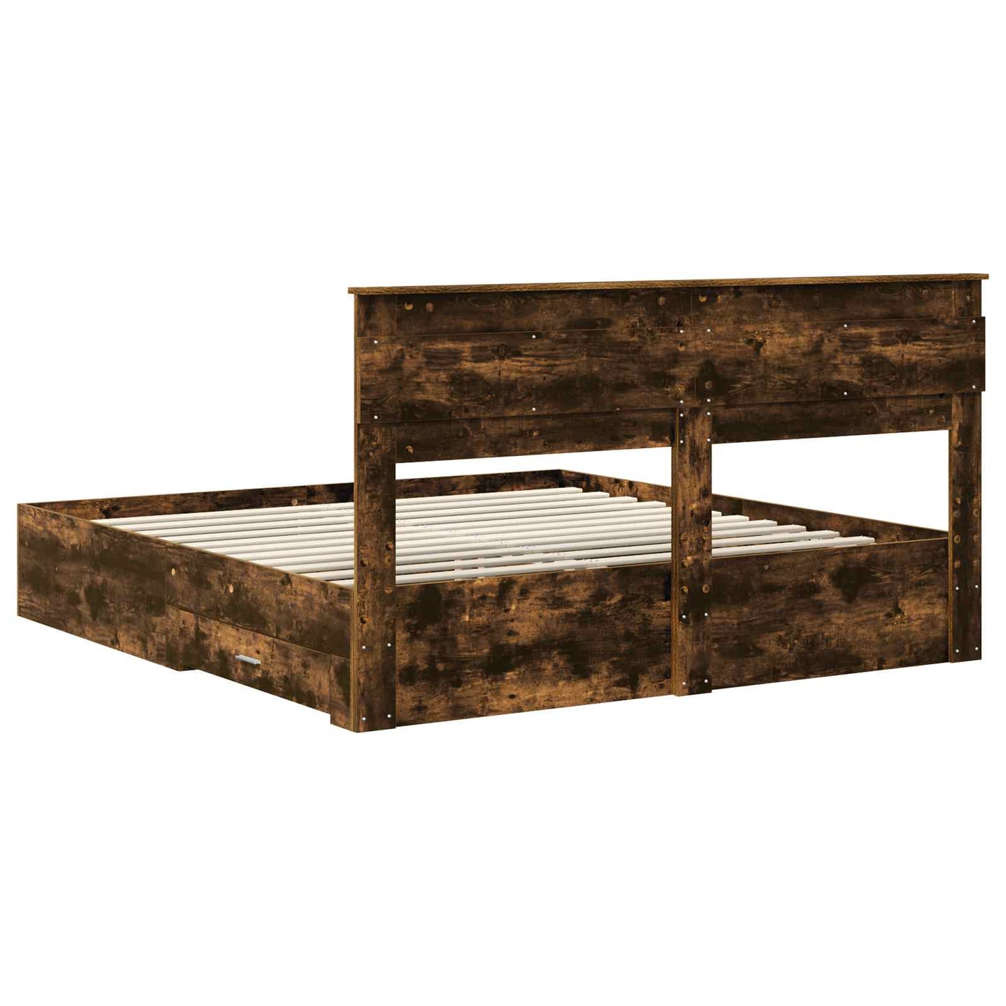 Bedframe met hoofdeinde Gerookt eiken 200 x 200 cm Bewerkt hout is nu te koop bij PeponiXL, paradijselijk wonen!