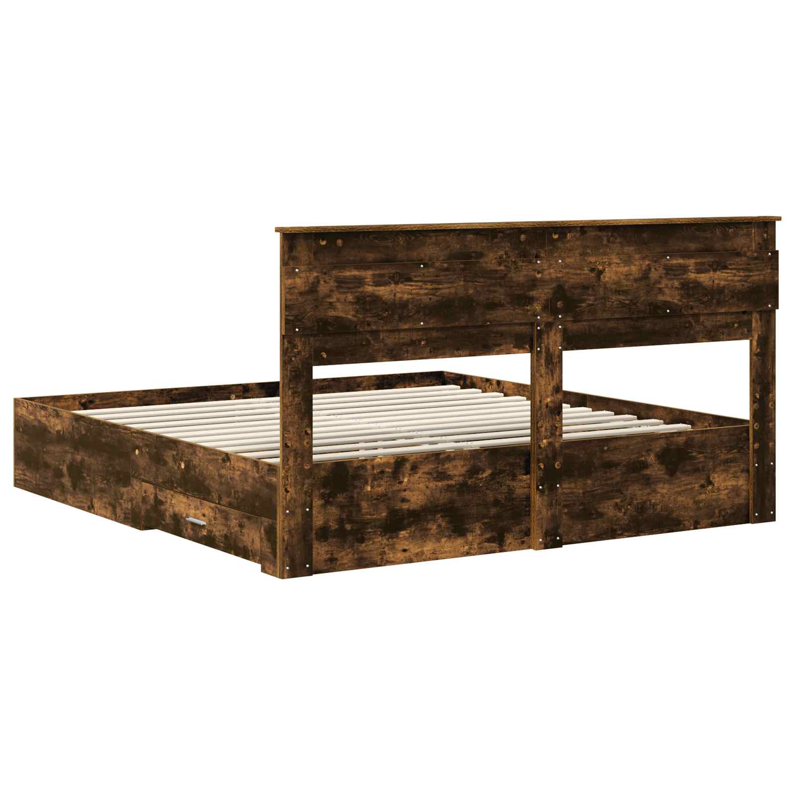 Bedframe met hoofdeinde Gerookt eiken 200 x 200 cm Bewerkt hout is nu te koop bij PeponiXL, paradijselijk wonen!