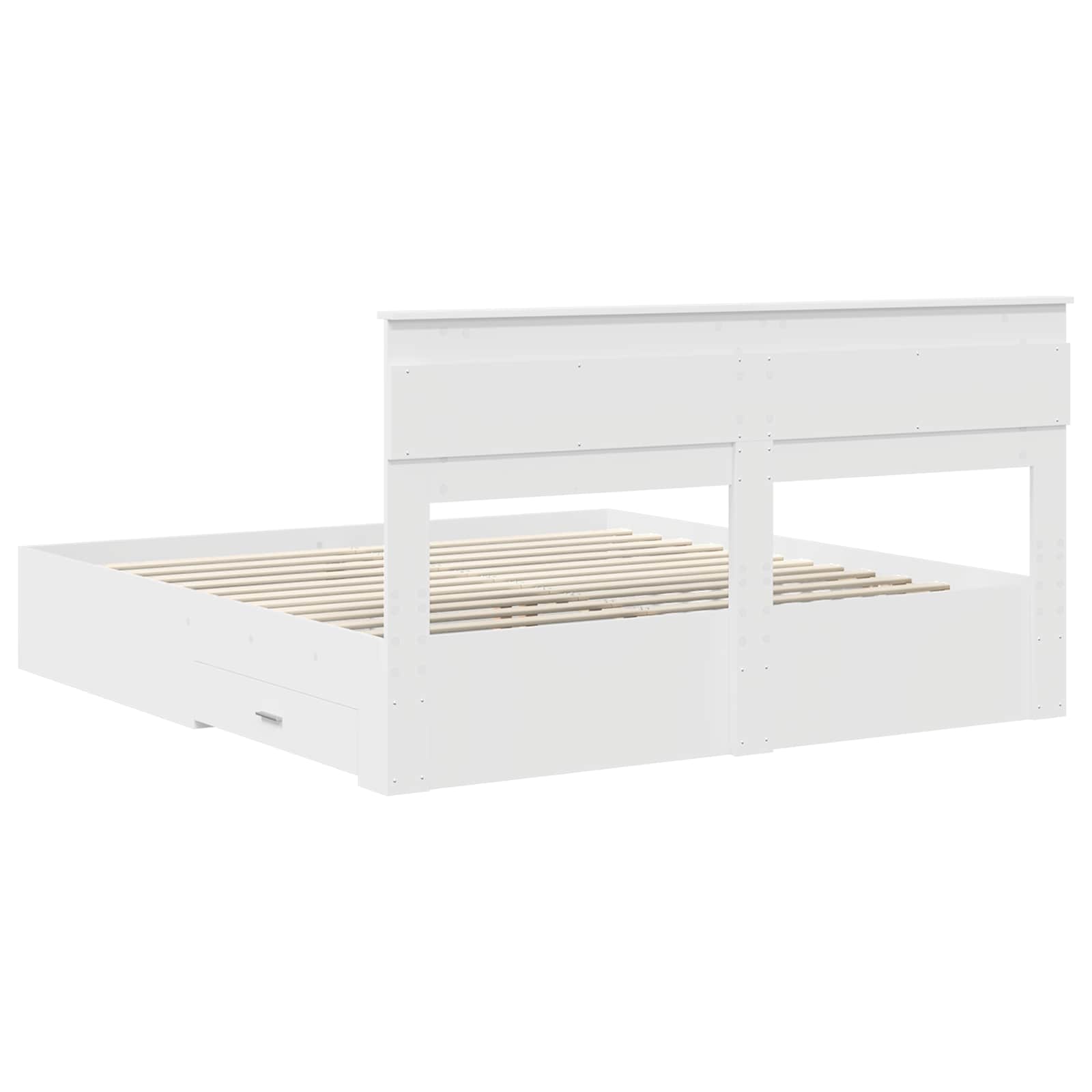 Bedframe met hoofdeinde met lade Wit 180 x 200 cm Bewerkt hout is nu te koop bij PeponiXL, paradijselijk wonen!