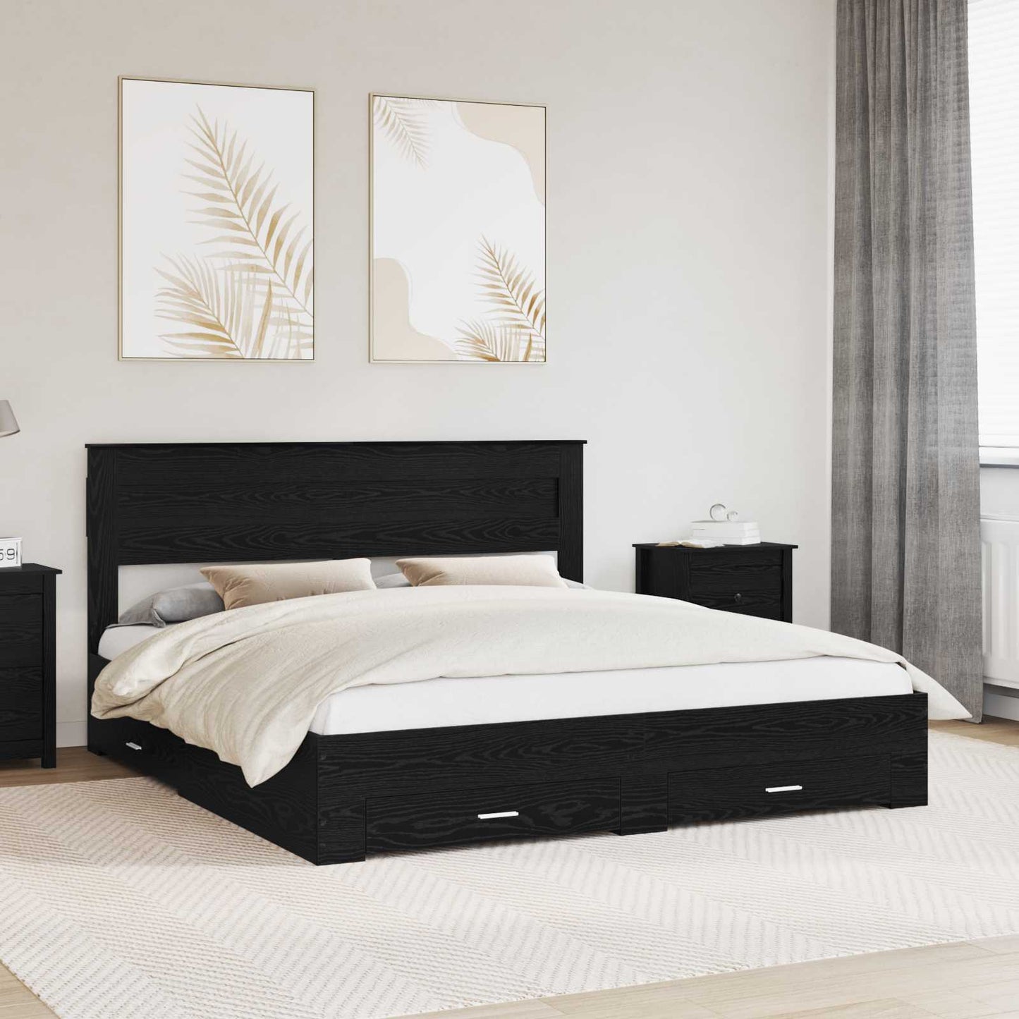 Bedframe met hoofdeinde Zwart Eiken 180 x 200 cm Bewerkt hout is nu te koop bij PeponiXL, paradijselijk wonen!