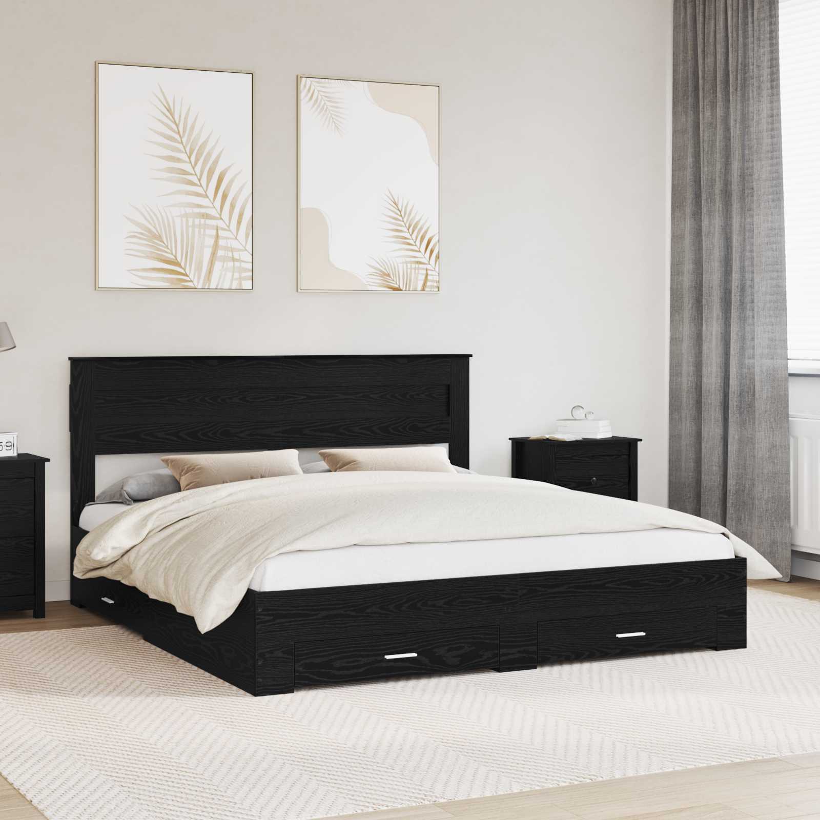 Bedframe met hoofdeinde Zwart Eiken 180 x 200 cm Bewerkt hout is nu te koop bij PeponiXL, paradijselijk wonen!