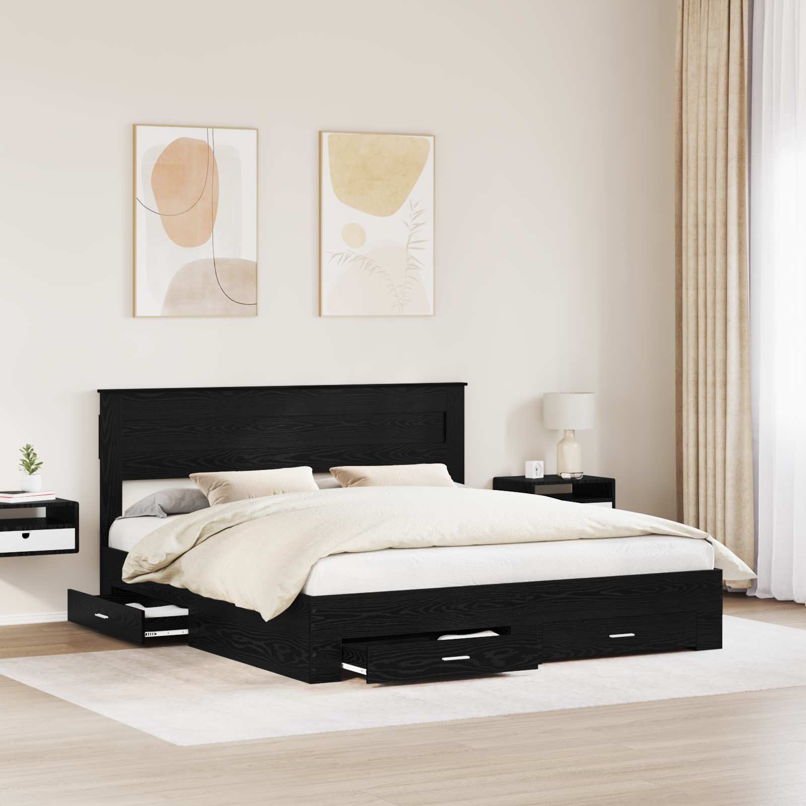 Bedframe met hoofdeinde Zwart Eiken 180 x 200 cm Bewerkt hout is nu te koop bij PeponiXL, paradijselijk wonen!