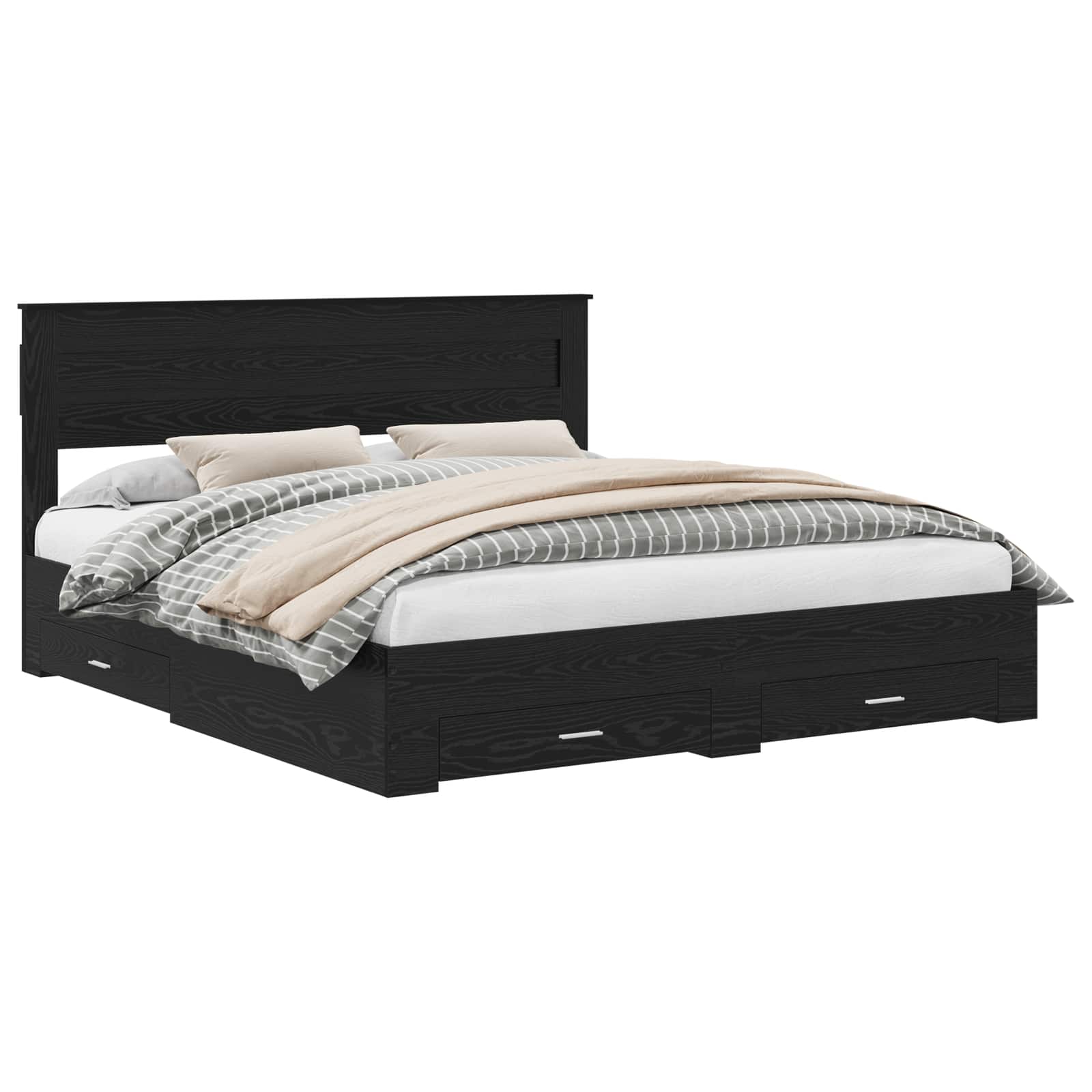 Bedframe met hoofdeinde Zwart Eiken 180 x 200 cm Bewerkt hout is nu te koop bij PeponiXL, paradijselijk wonen!