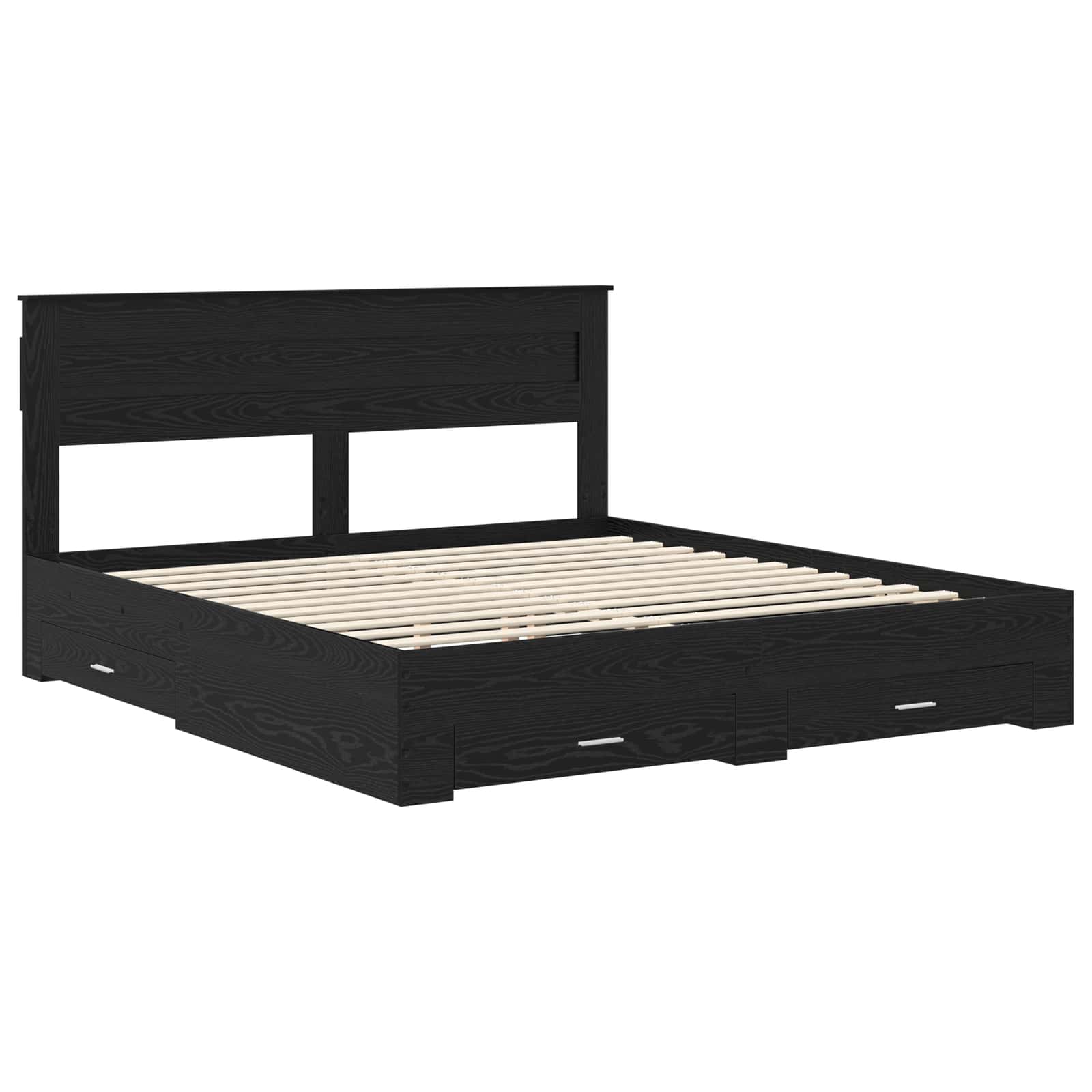 Bedframe met hoofdeinde Zwart Eiken 180 x 200 cm Bewerkt hout is nu te koop bij PeponiXL, paradijselijk wonen!
