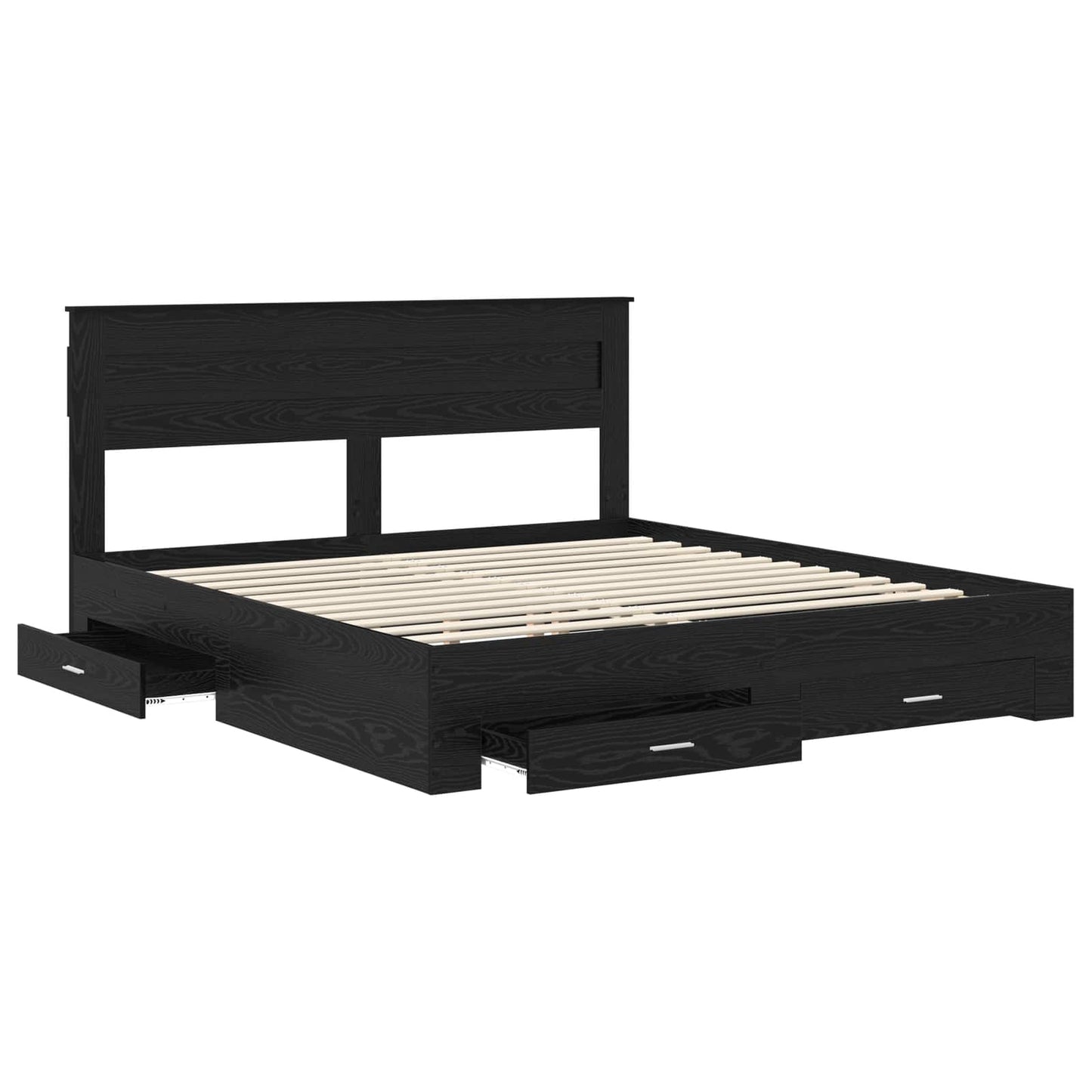 Bedframe met hoofdeinde Zwart Eiken 180 x 200 cm Bewerkt hout is nu te koop bij PeponiXL, paradijselijk wonen!