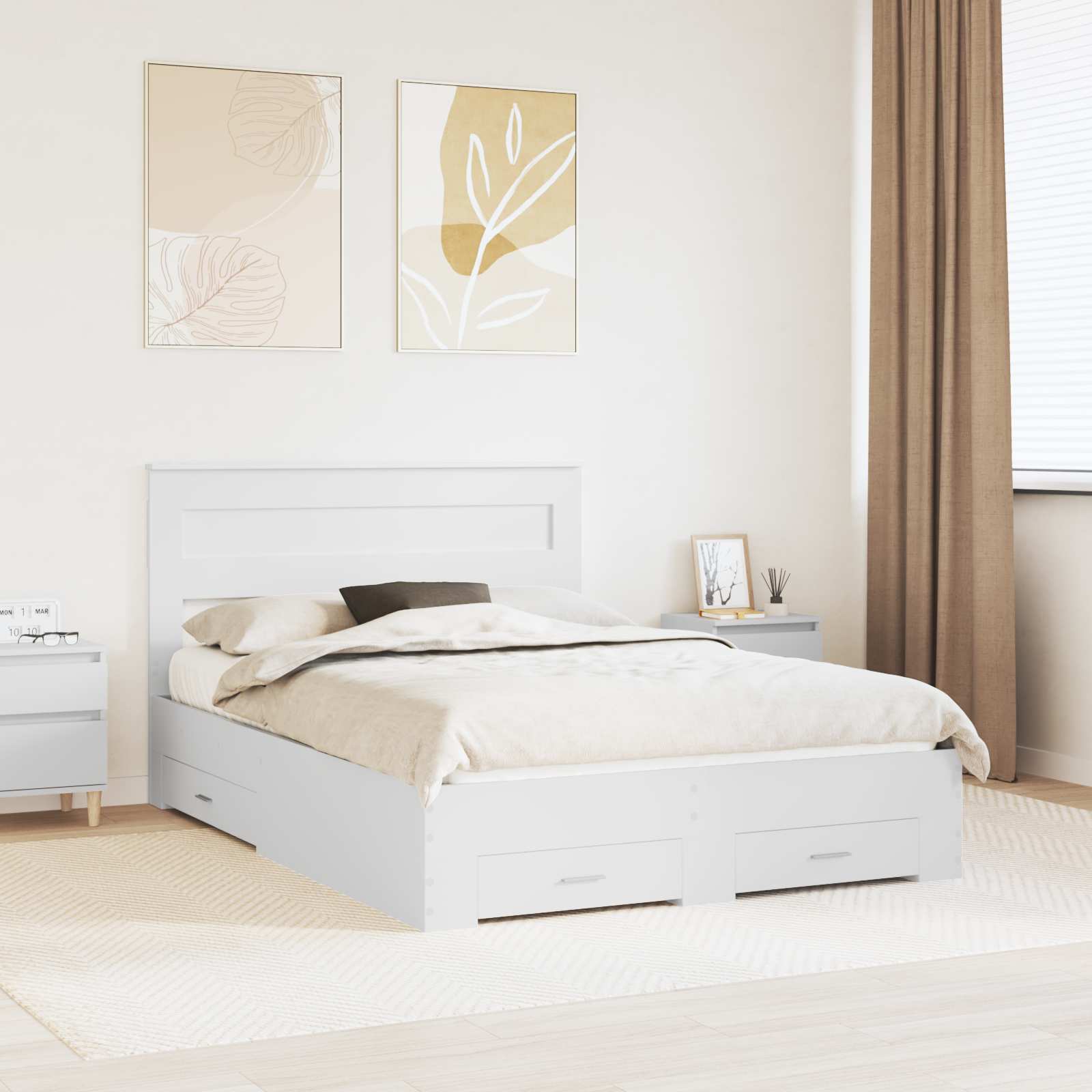 Bedframe met hoofdeinde met lade Wit 160 x 200 cm Bewerkt hout is nu te koop bij PeponiXL, paradijselijk wonen!