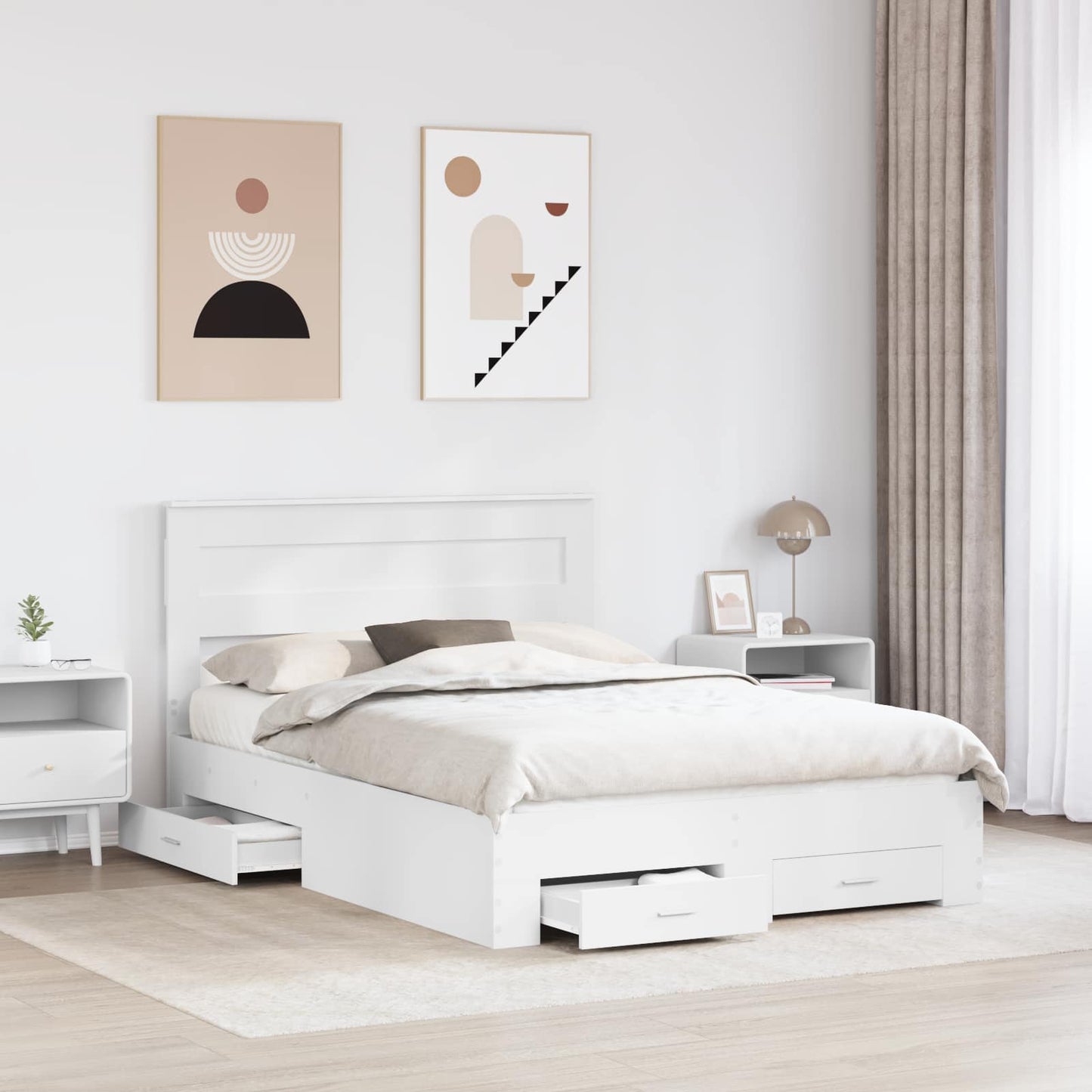 Bedframe met hoofdeinde met lade Wit 160 x 200 cm Bewerkt hout is nu te koop bij PeponiXL, paradijselijk wonen!