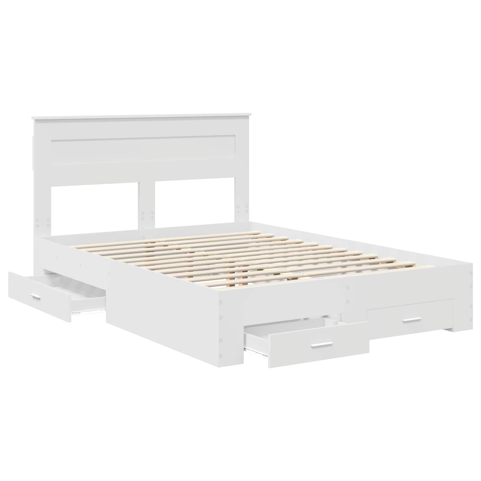 Bedframe met hoofdeinde met lade Wit 160 x 200 cm Bewerkt hout is nu te koop bij PeponiXL, paradijselijk wonen!