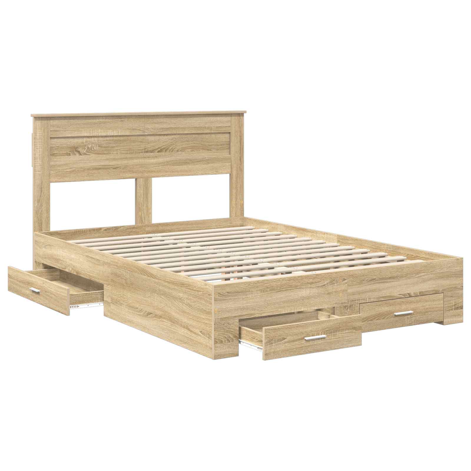 Bedframe met hoofdeinde Sonoma Eiken 150 x 200 cm Bewerkt hout is nu te koop bij PeponiXL, paradijselijk wonen!