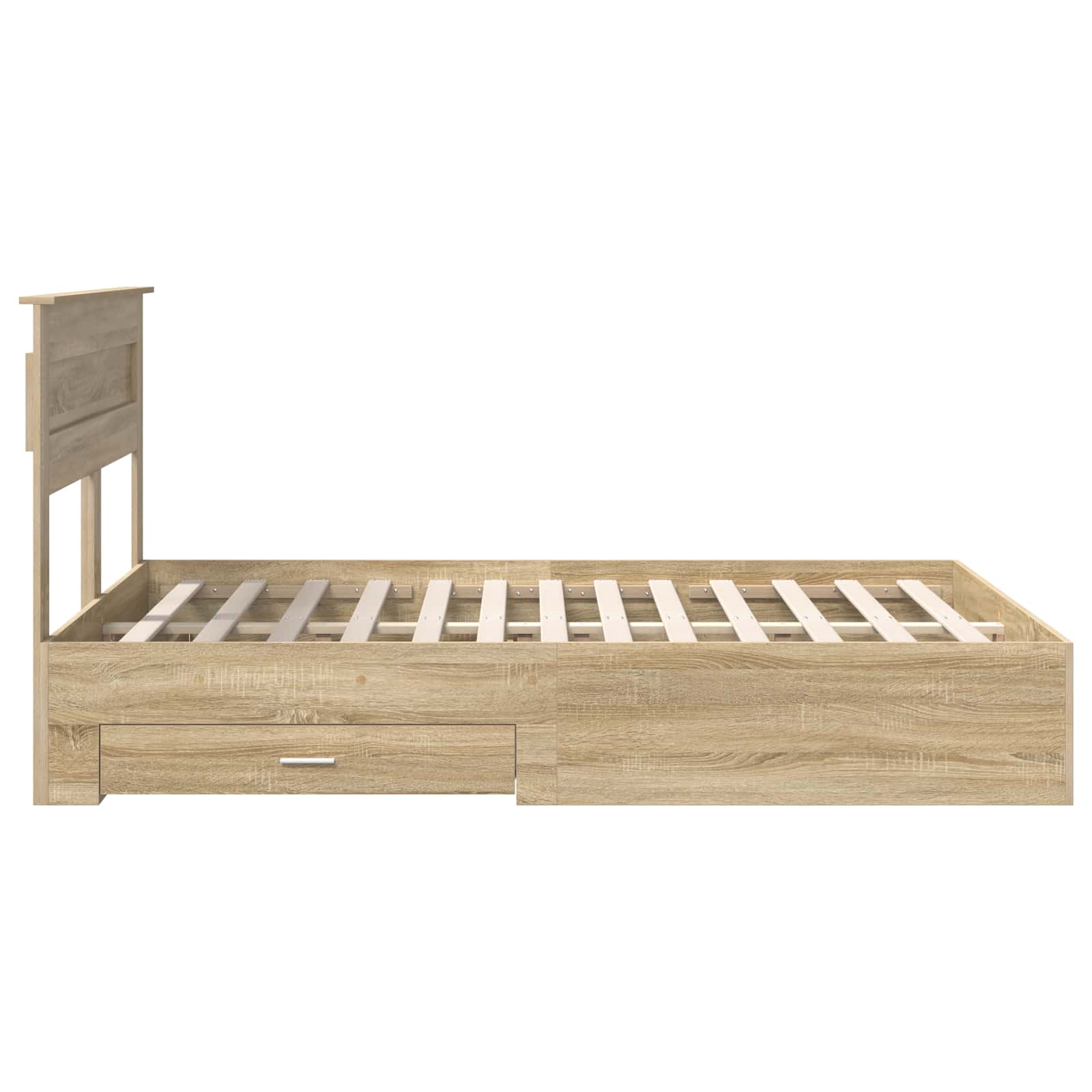 Bedframe met hoofdeinde Sonoma Eiken 150 x 200 cm Bewerkt hout is nu te koop bij PeponiXL, paradijselijk wonen!