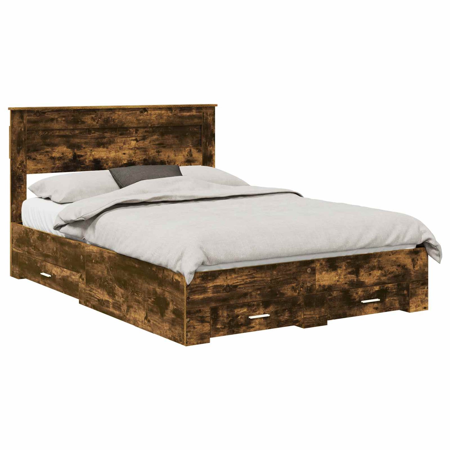Bedframe met hoofdeinde Gerookt eiken 150 x 200 cm Bewerkt hout is nu te koop bij PeponiXL, paradijselijk wonen!