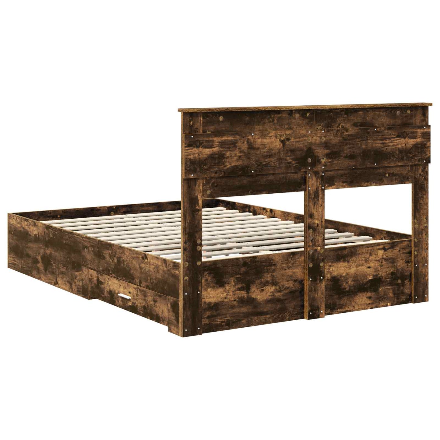 Bedframe met hoofdeinde Gerookt eiken 150 x 200 cm Bewerkt hout is nu te koop bij PeponiXL, paradijselijk wonen!