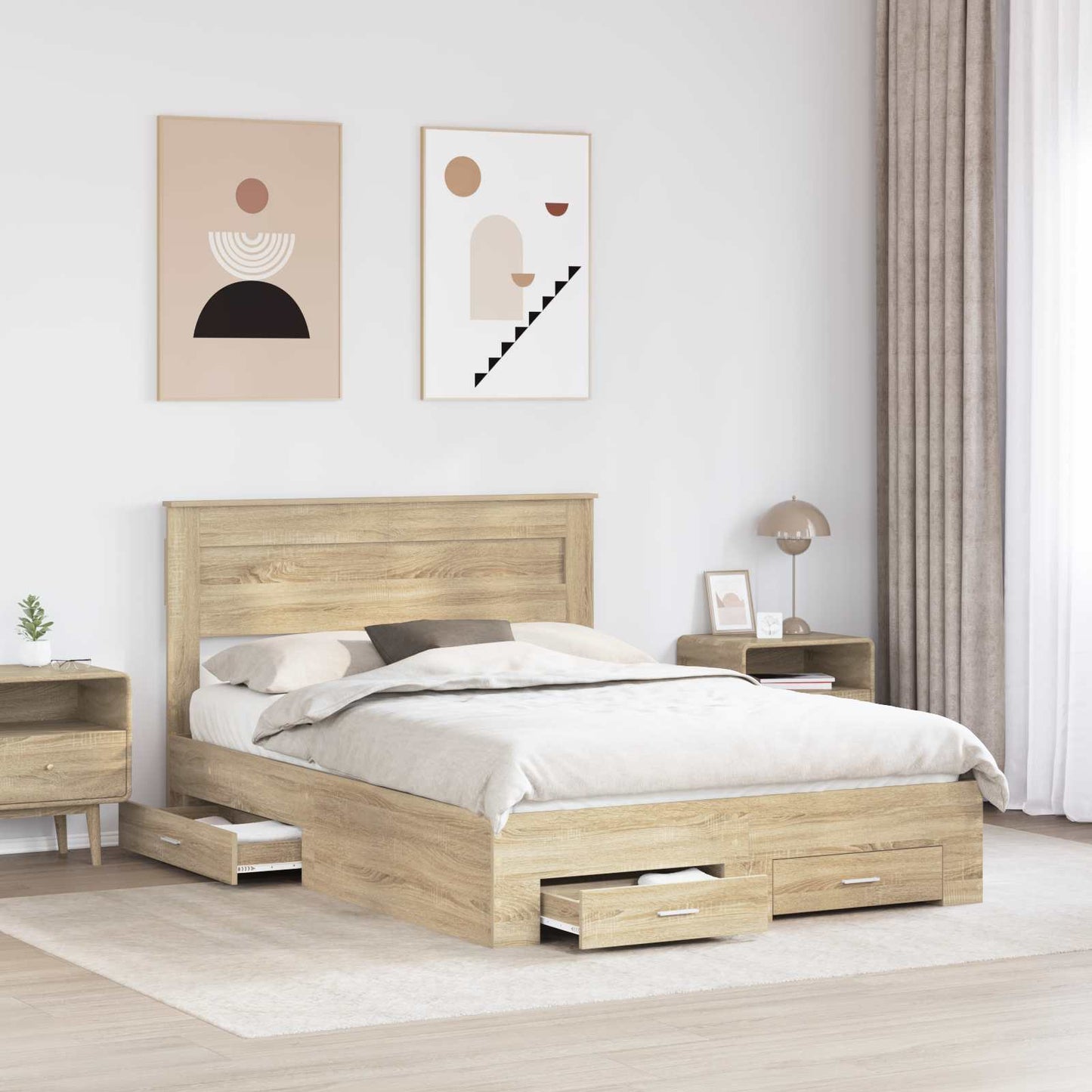Bedframe met hoofdeinde Sonoma Eiken 140 x 190 cm Bewerkt hout is nu te koop bij PeponiXL, paradijselijk wonen!