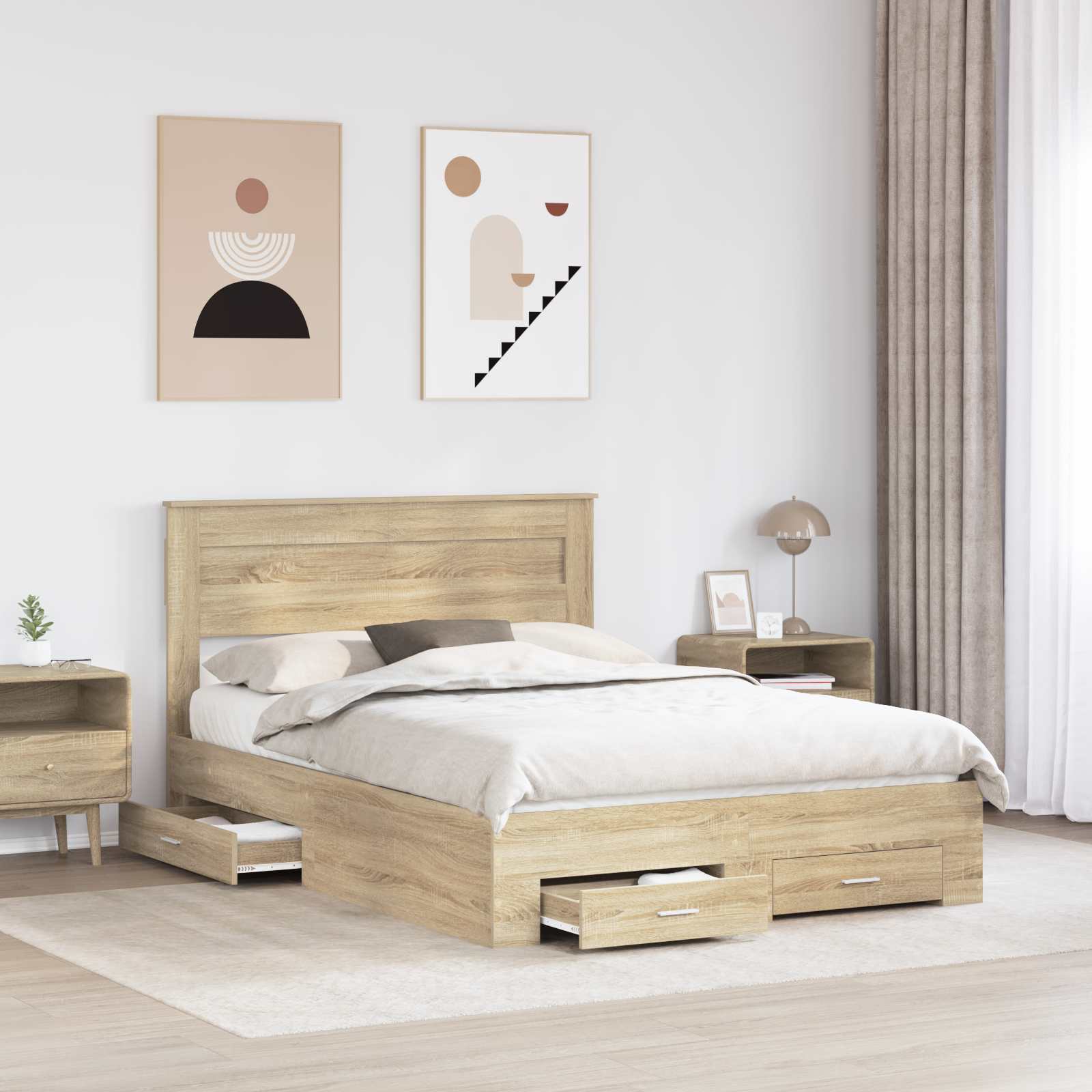 Bedframe met hoofdeinde Sonoma Eiken 140 x 190 cm Bewerkt hout is nu te koop bij PeponiXL, paradijselijk wonen!
