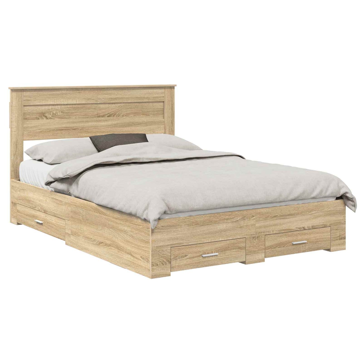 Bedframe met hoofdeinde Sonoma Eiken 140 x 190 cm Bewerkt hout is nu te koop bij PeponiXL, paradijselijk wonen!