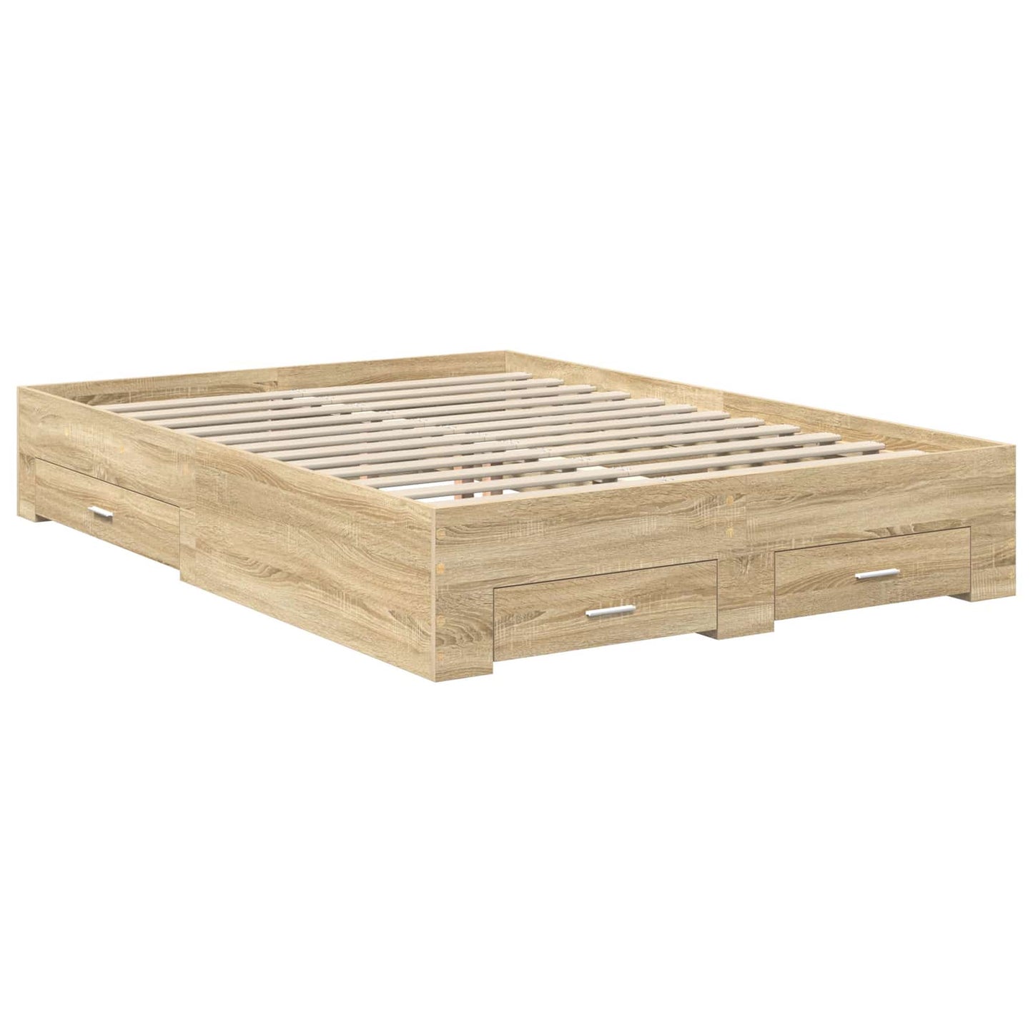 Bedframe met hoofdeinde Sonoma Eiken 140 x 190 cm Bewerkt hout is nu te koop bij PeponiXL, paradijselijk wonen!