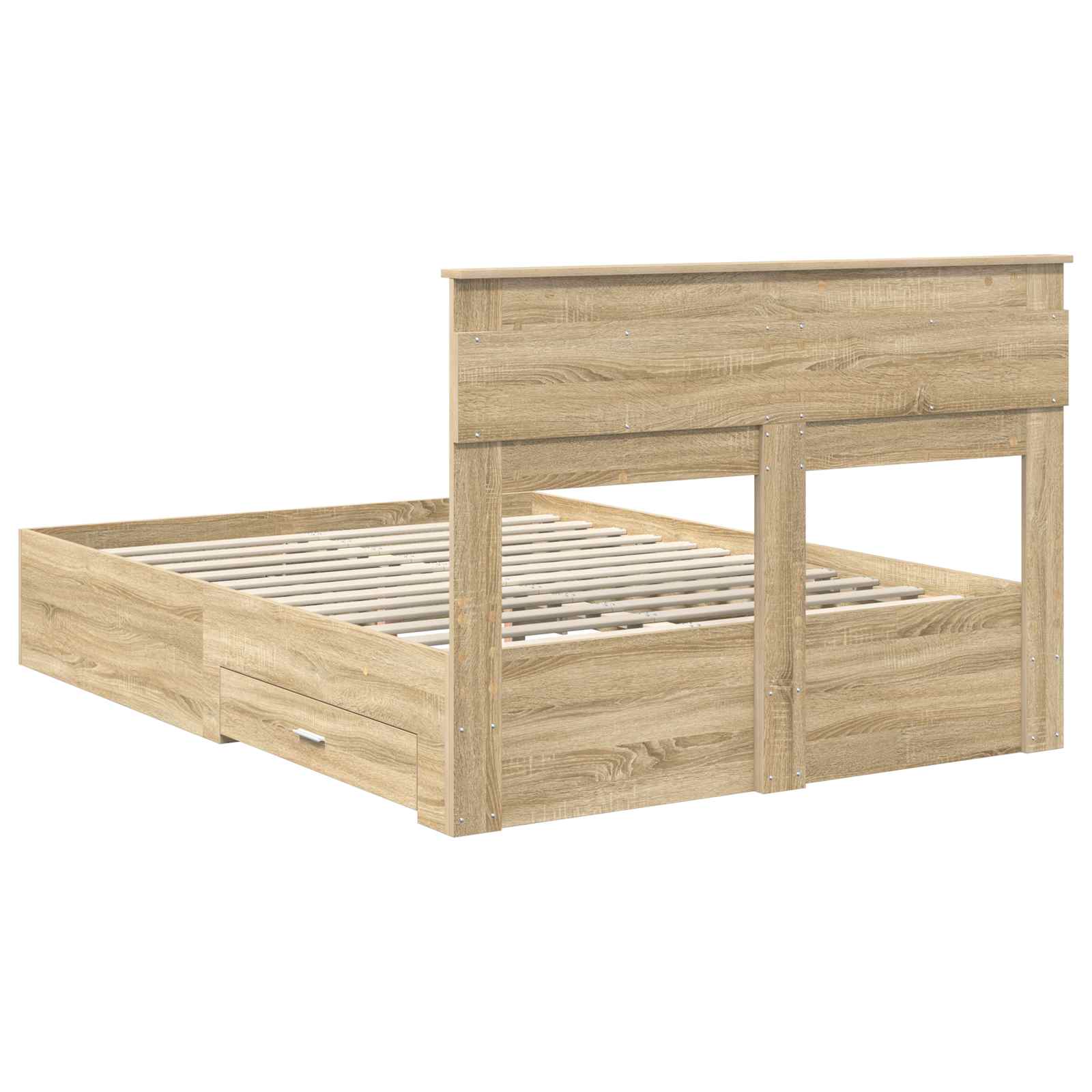 Bedframe met hoofdeinde Sonoma Eiken 140 x 190 cm Bewerkt hout is nu te koop bij PeponiXL, paradijselijk wonen!
