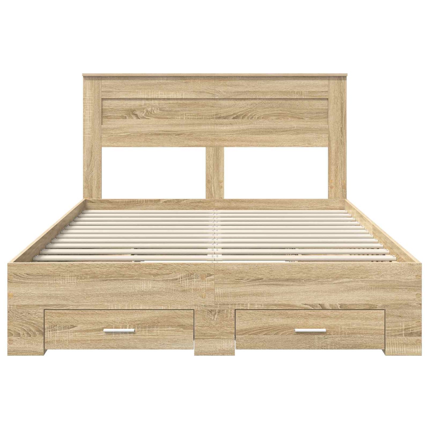 Bedframe met hoofdeinde Sonoma Eiken 140 x 190 cm Bewerkt hout is nu te koop bij PeponiXL, paradijselijk wonen!