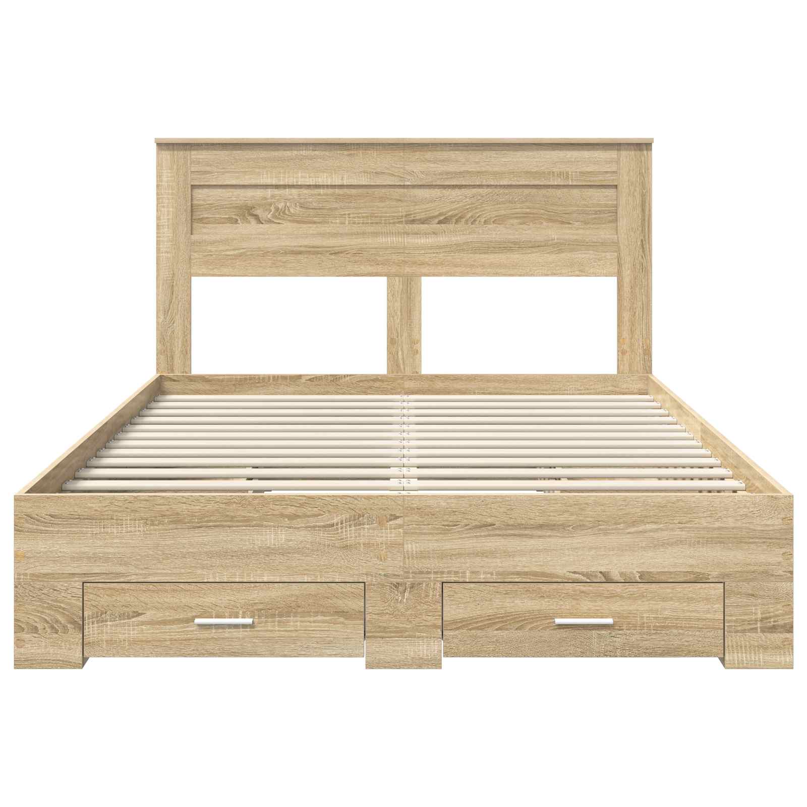 Bedframe met hoofdeinde Sonoma Eiken 140 x 190 cm Bewerkt hout is nu te koop bij PeponiXL, paradijselijk wonen!