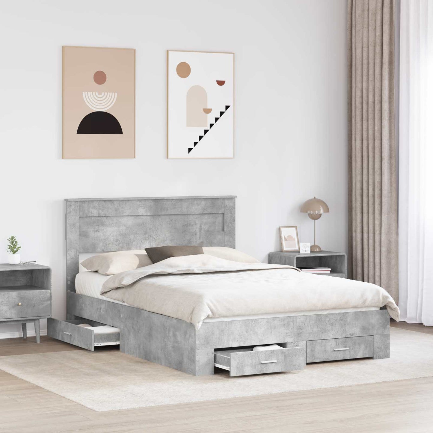 Bedframe met hoofdeinde Beton Grijs 140 x 190 cm Bewerkt hout is nu te koop bij PeponiXL, paradijselijk wonen!