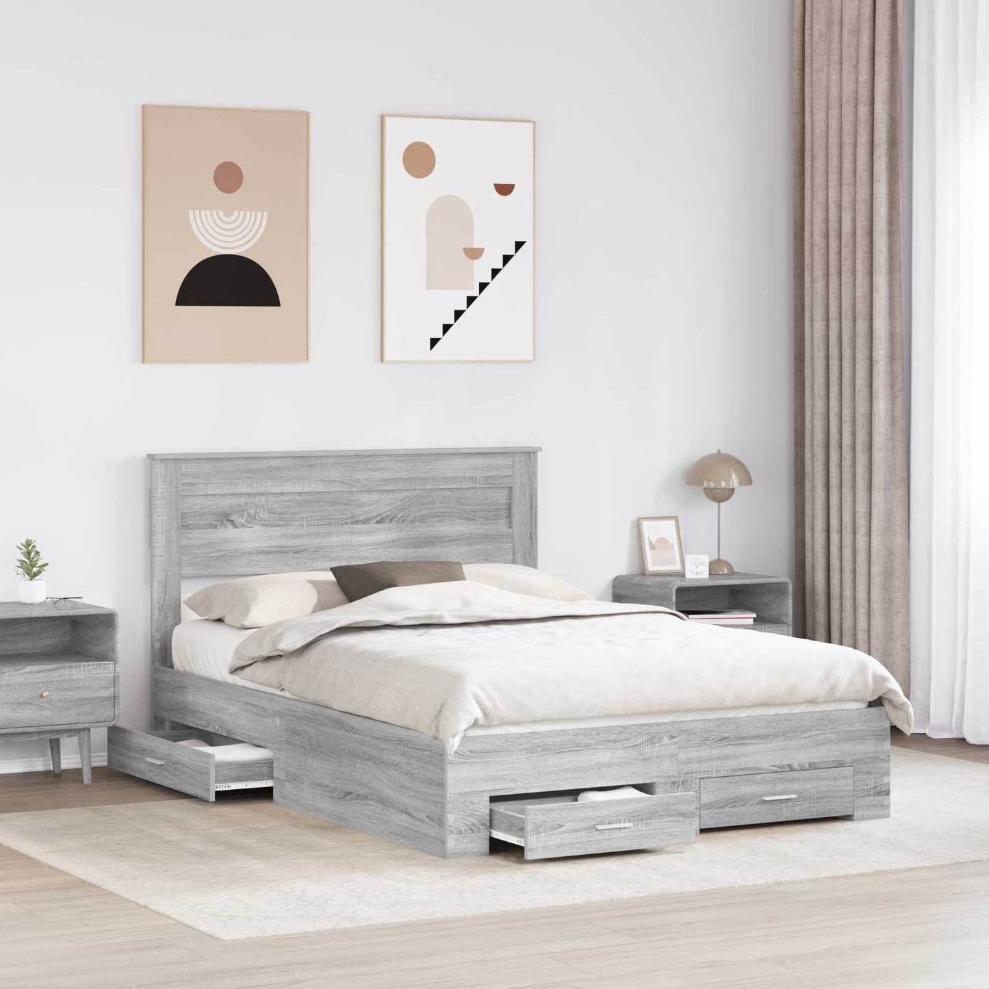Bedframe met hoofdeinde Grijs Sonoma 140 x 190 cm Bewerkt hout is nu te koop bij PeponiXL, paradijselijk wonen!