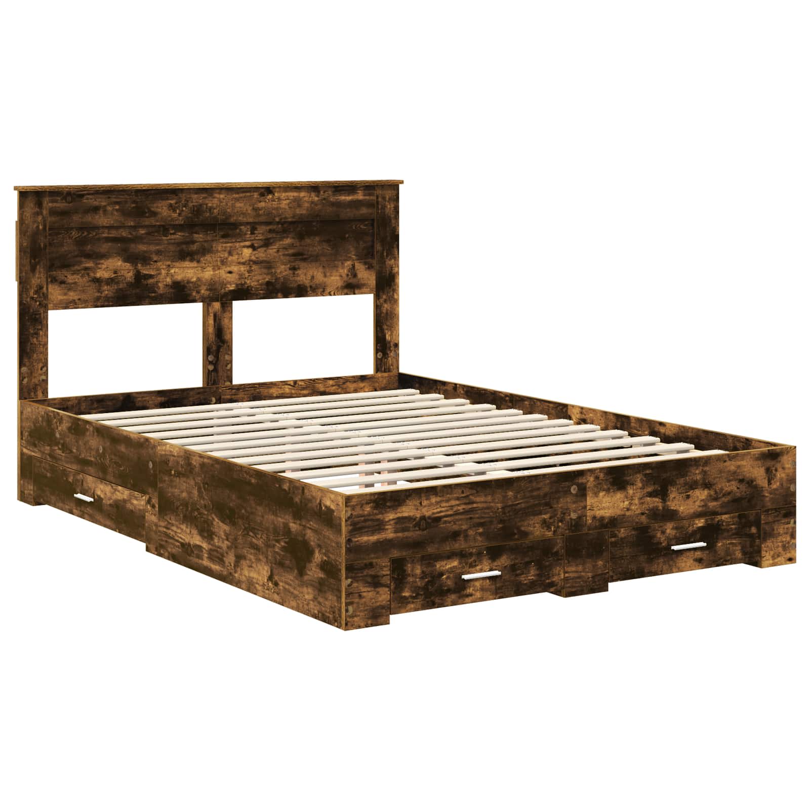 Bedframe met hoofdeinde Gerookt eiken 140 x 200 cm Bewerkt hout is nu te koop bij PeponiXL, paradijselijk wonen!