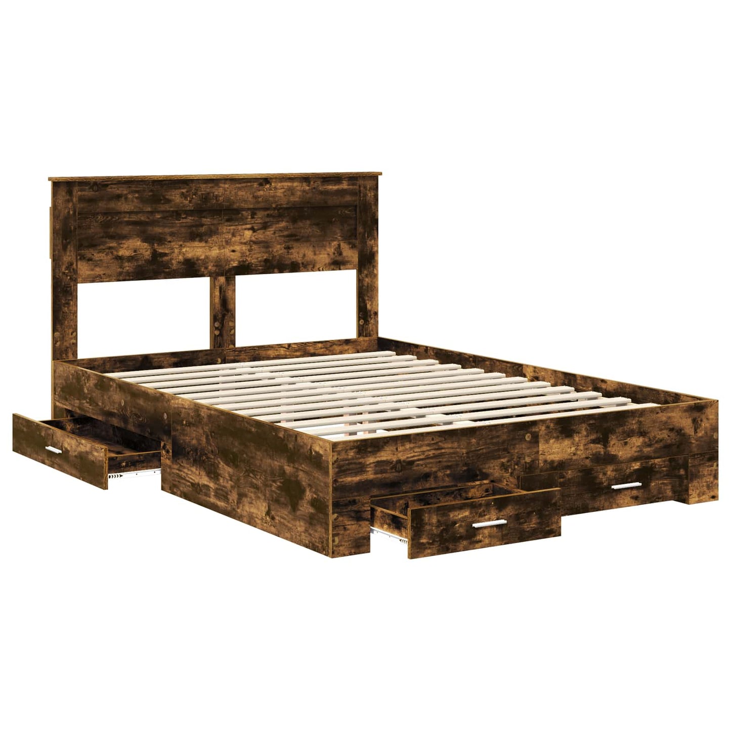 Bedframe met hoofdeinde Gerookt eiken 140 x 200 cm Bewerkt hout is nu te koop bij PeponiXL, paradijselijk wonen!