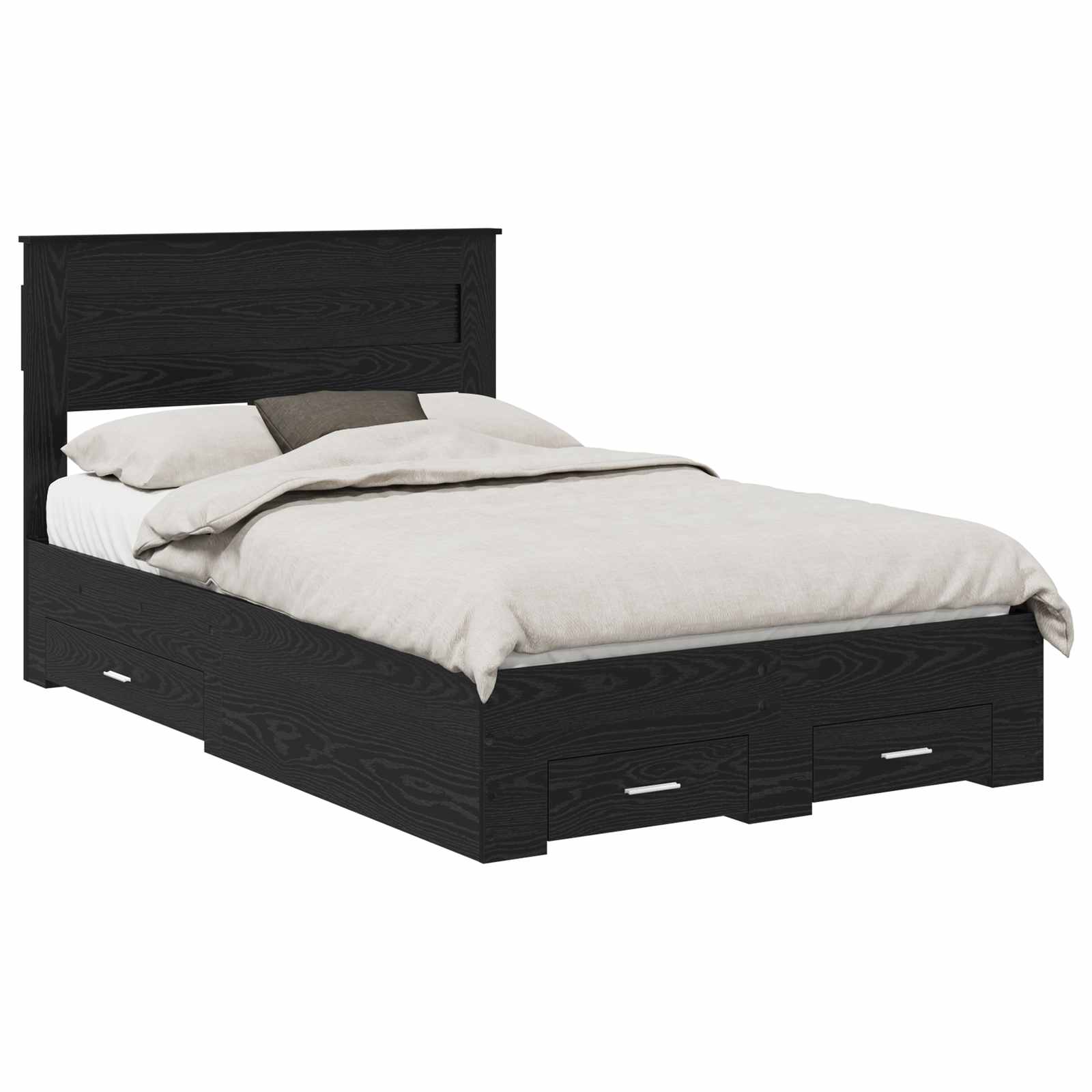 Bedframe met hoofdeinde Zwart Eiken 135 x 190 cm Bewerkt hout is nu te koop bij PeponiXL, paradijselijk wonen!
