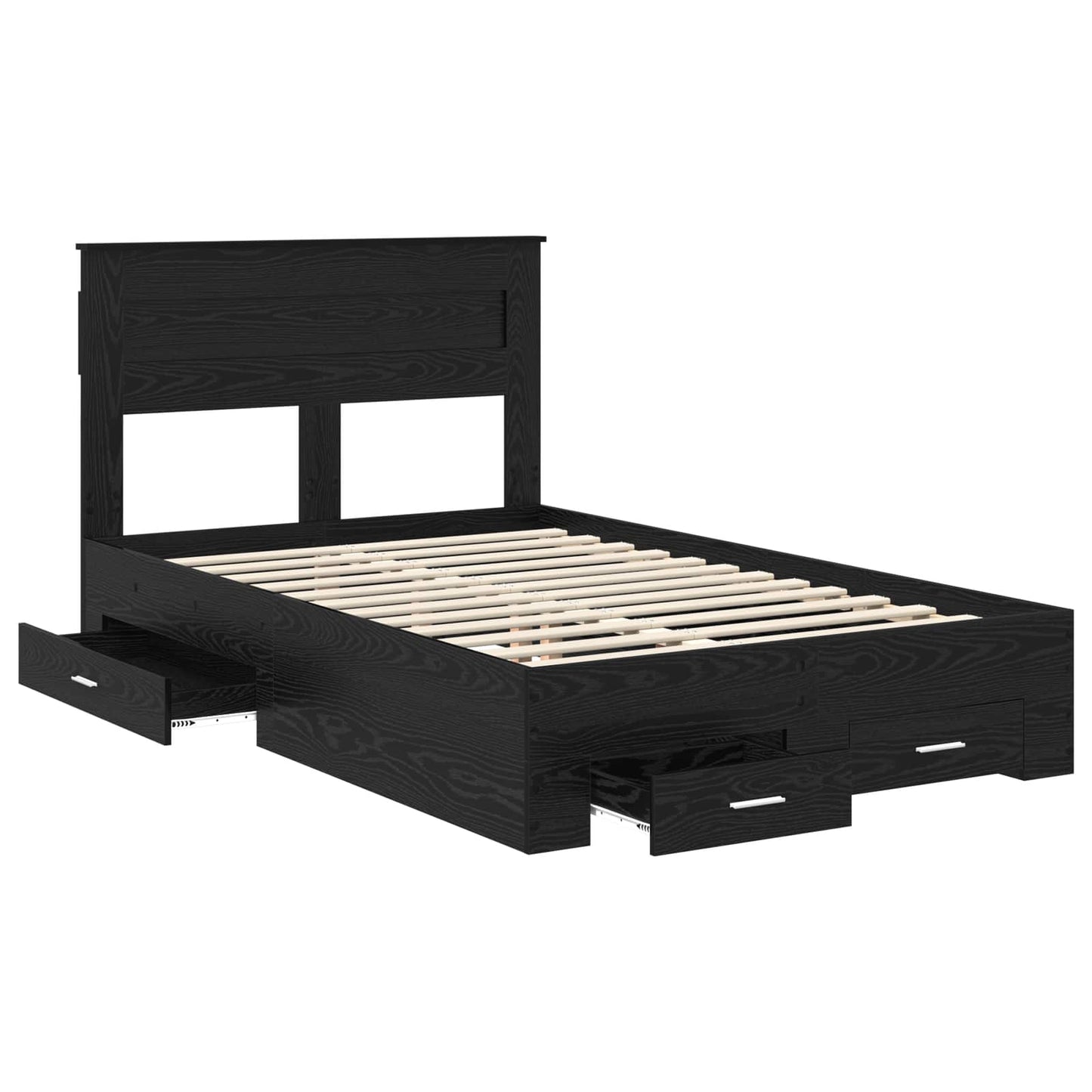 Bedframe met hoofdeinde Zwart Eiken 135 x 190 cm Bewerkt hout is nu te koop bij PeponiXL, paradijselijk wonen!